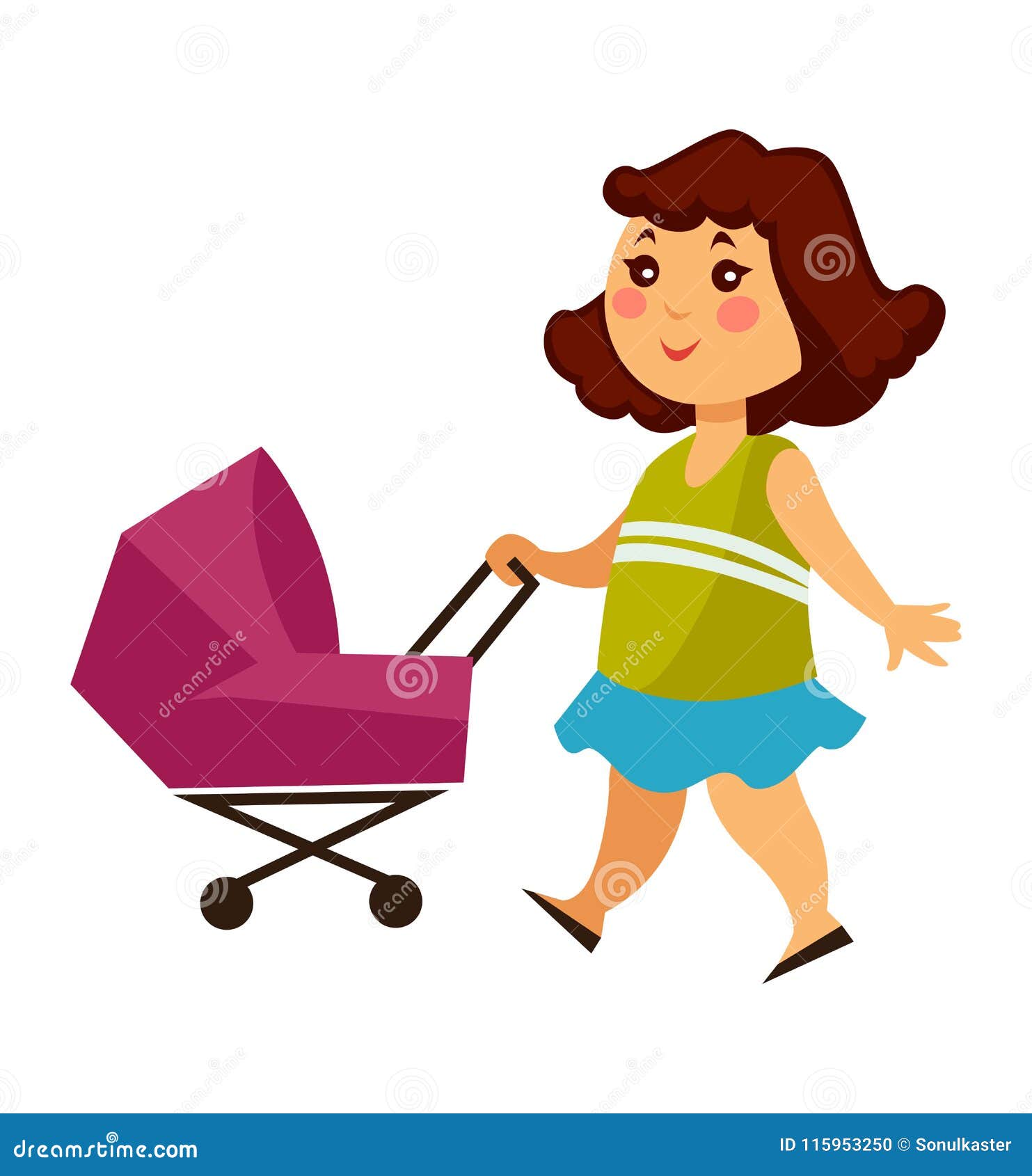 La Niña Camina Con El Carro De Bebé Para Las Muñecas Ilustración del Vector - Ilustración de muñecas, camina: 115953250