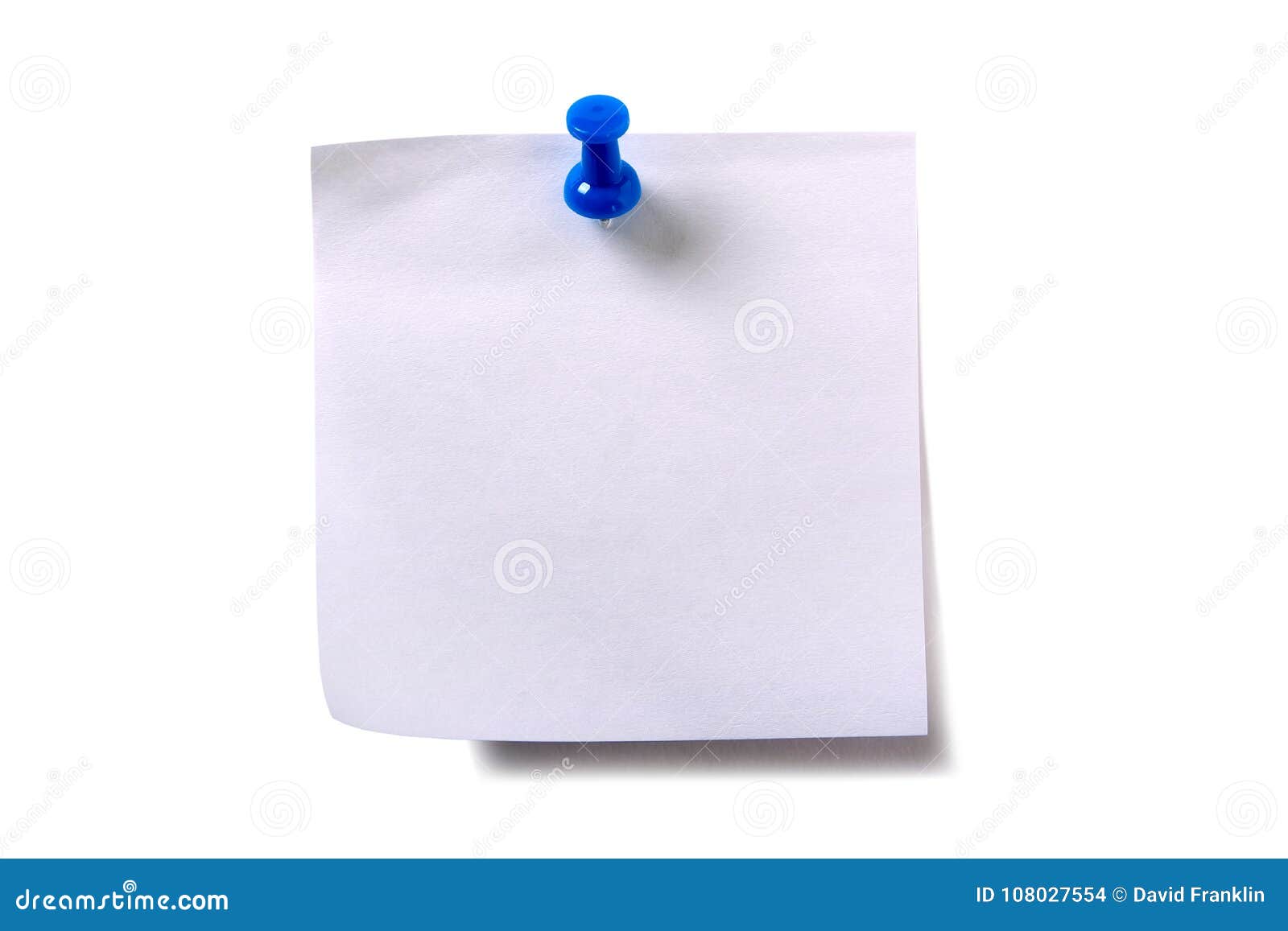 La Note Collante Blanche Simple De Courrier Avec La Punaise Bleue a Isolé  Le Fond Photo stock - Image du enroulé, blanc: 108027554