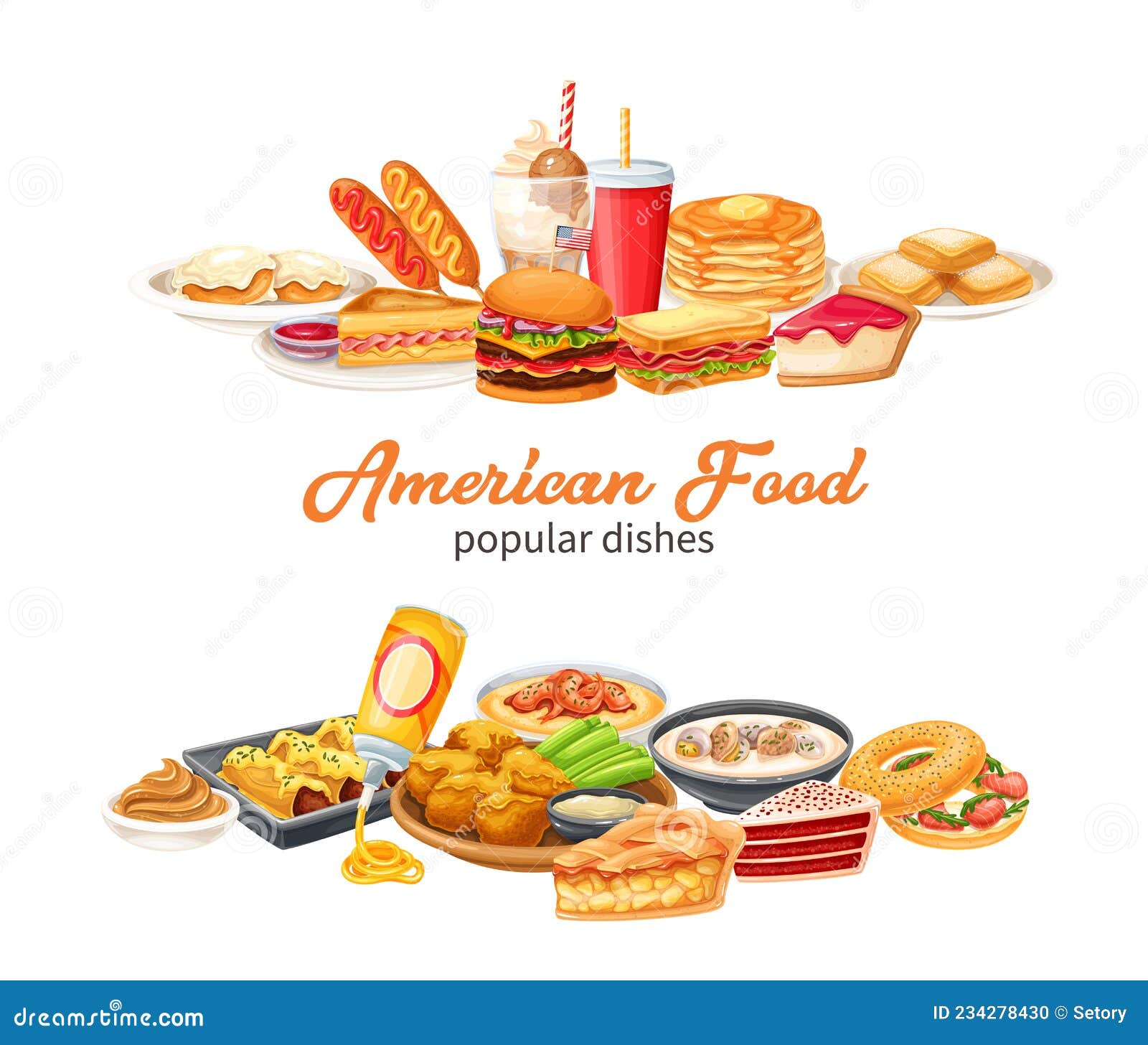 La nourriture américaine illustration de vecteur. Illustration du boisson -  234278430