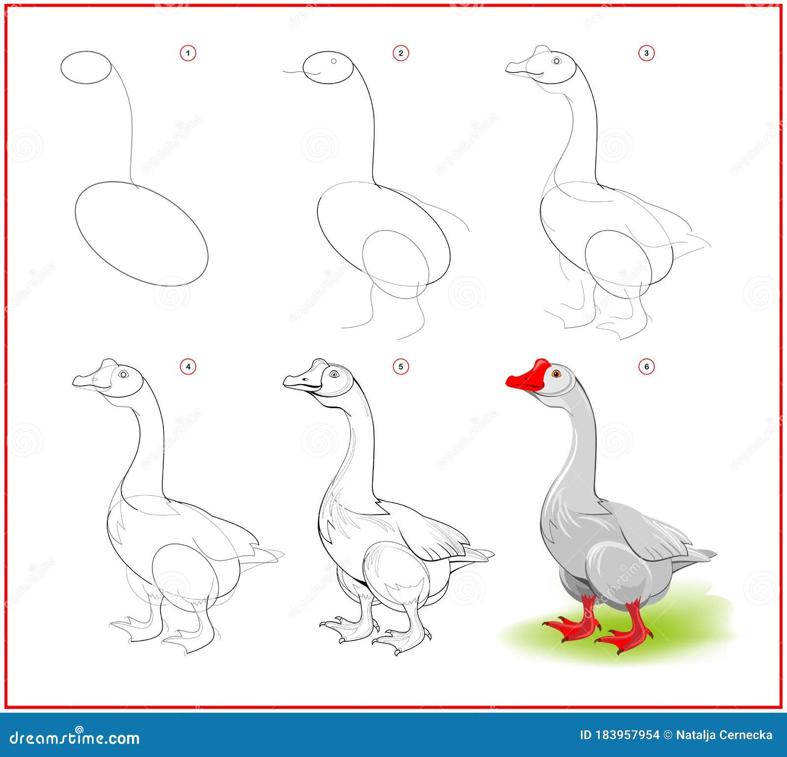 La Página Muestra Cómo Aprender a Dibujar Paso a Paso Una Ganso Linda De La  Granja. Desarrollo De Habilidades Infantiles Para Dibu Ilustración del  Vector - Ilustración de educativo, kindergarten: 183957954