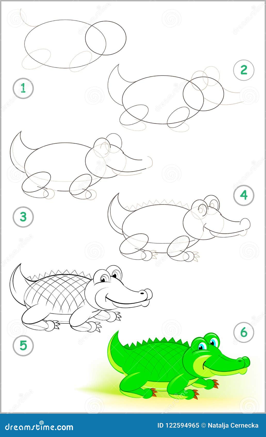 La Página Muestra Cómo Aprender Paso a Paso Dibujar Un Cocodrilo Lindo  Habilidades De Los Niños Que Se Convierten Para Dibujar Y Ilustración del  Vector - Ilustración de muestra, ejemplo: 122594965