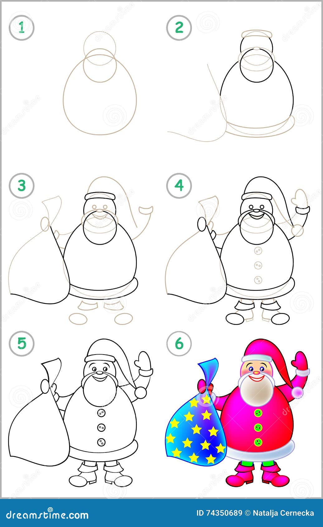 La Página Muestra Cómo Aprender Paso a Paso Dibujar a Santa Claus  Ilustración del Vector - Ilustración de drenaje, papel: 74350689