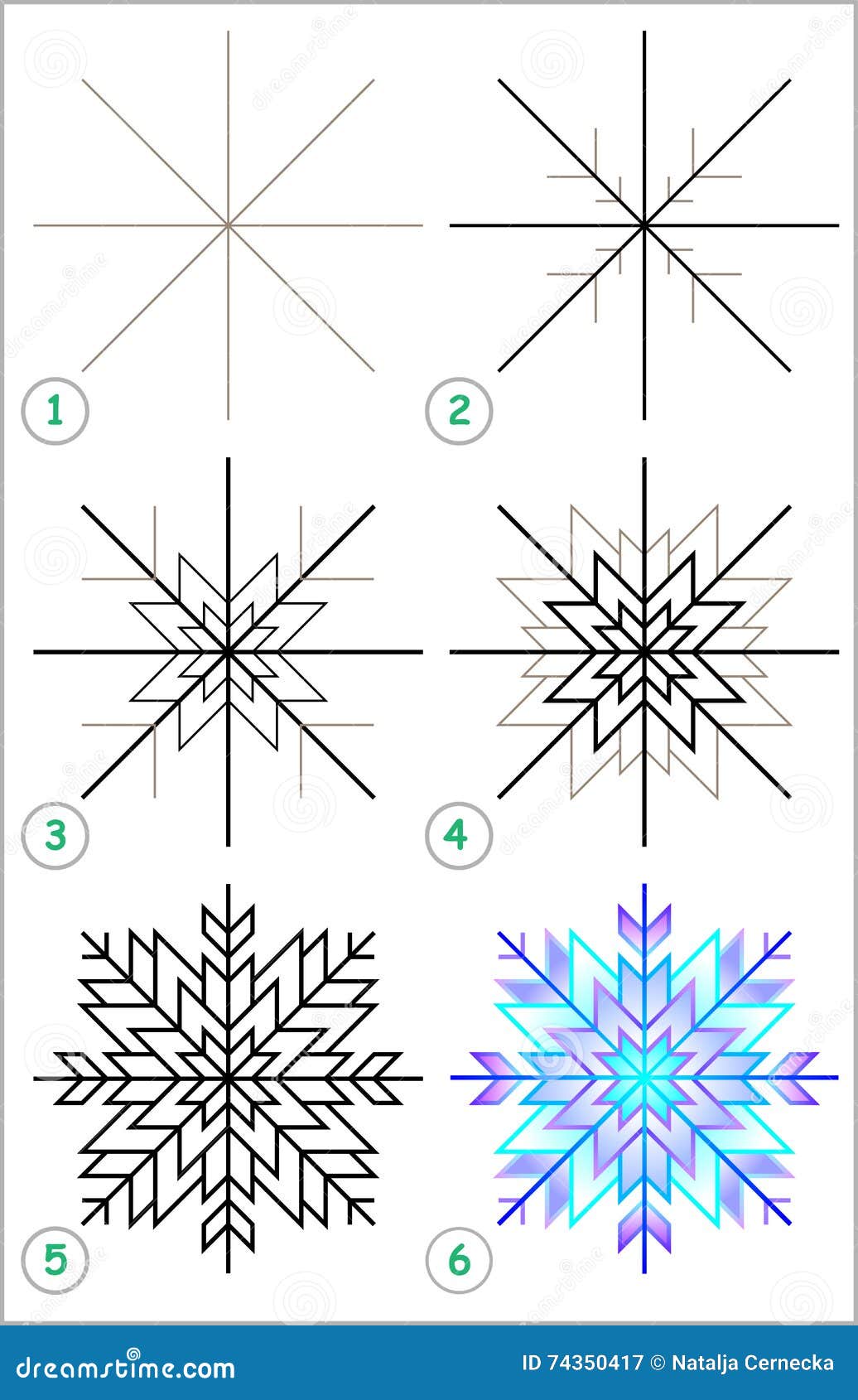 Comment Dessiner Un Flocon De Neige Facile La Page Montre Comment Apprendre Point Par Point à Dessiner Un Flocon De Neige Illustration de Vecteur - Illustration du abstrait, graduellement: 74350417