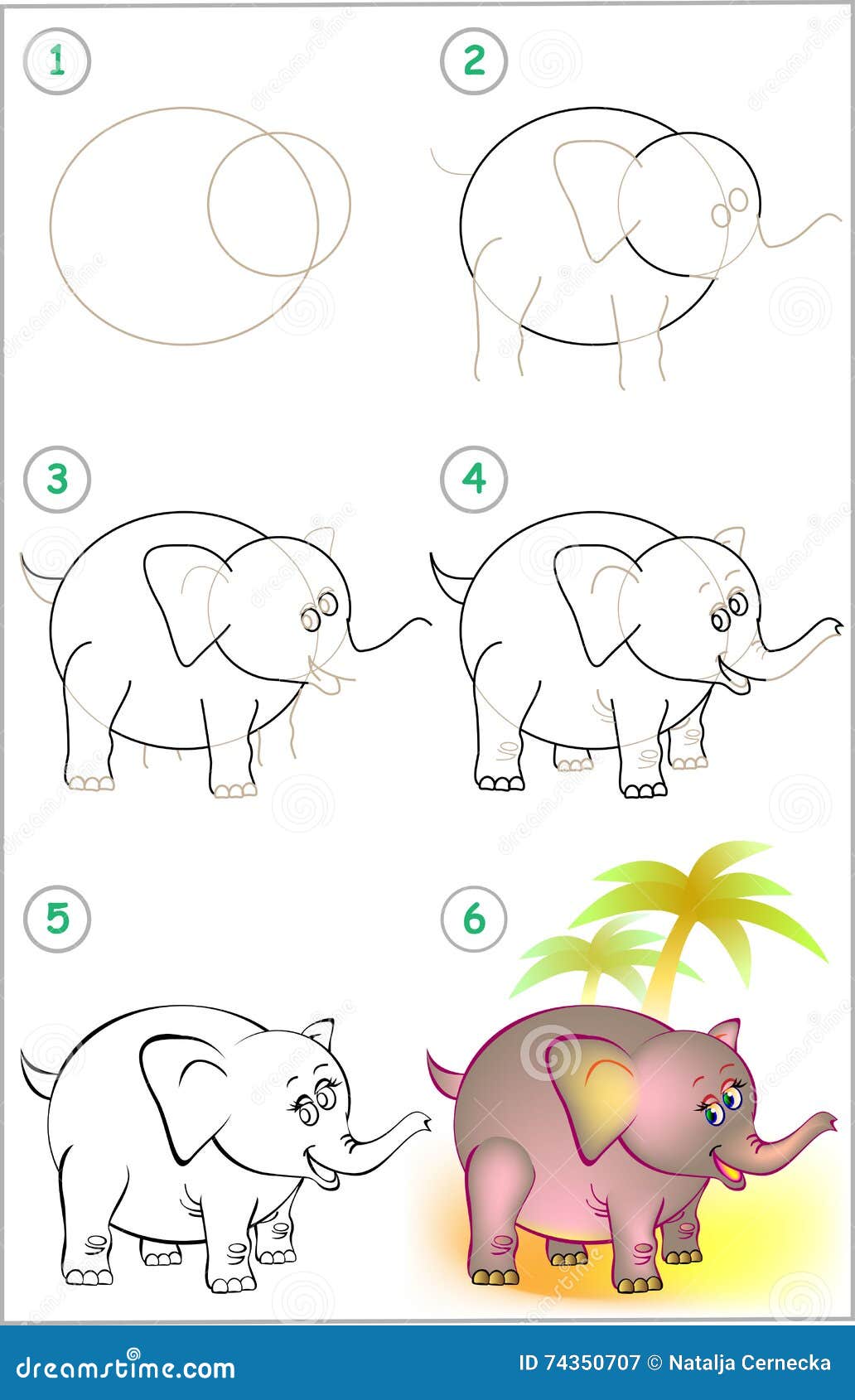 La Pagina Mostra Come Imparare Per Gradi Disegnare Un Elefante Illustrazione Vettoriale Illustrazione Di Esercitazione Arte