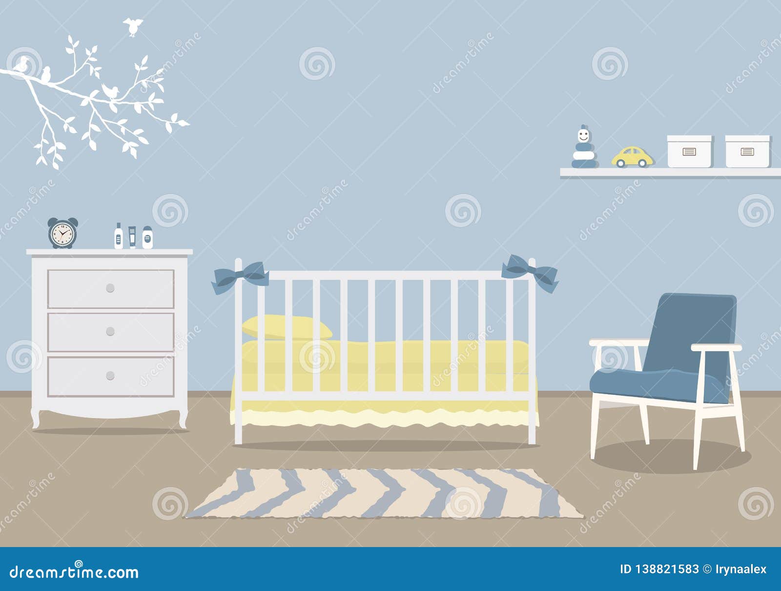 La Piece De L Enfant Pour Un Bebe Nouveau Ne Chambre A Coucher Interieure Pour Un Bebe Garcon Dans Une Couleur Bleue Illustration De Vecteur Illustration Du Presidence Enfance