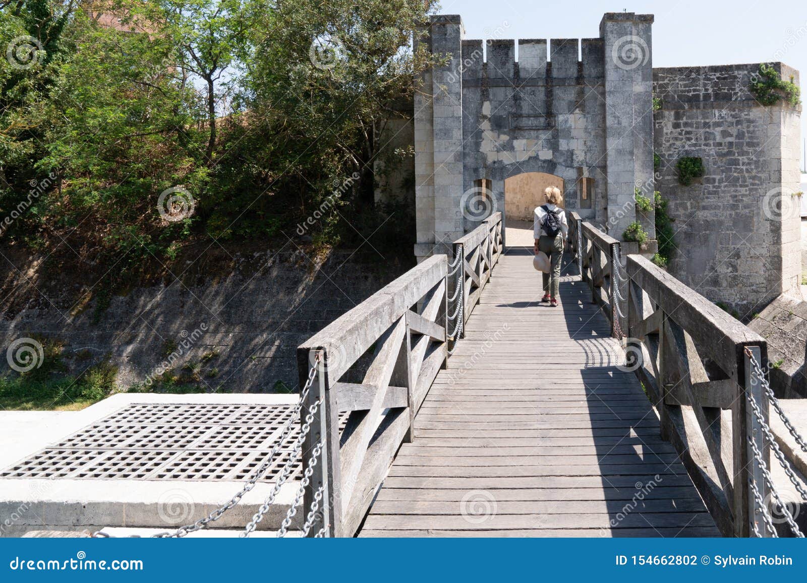 La Rochelle Ramparts Gate With Wooden Path Bridge Stock ...