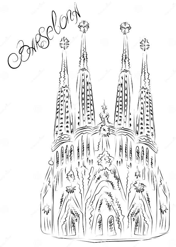 La Sagrada Familia, Barcelona, Spain Stock Illustration - Illustration ...