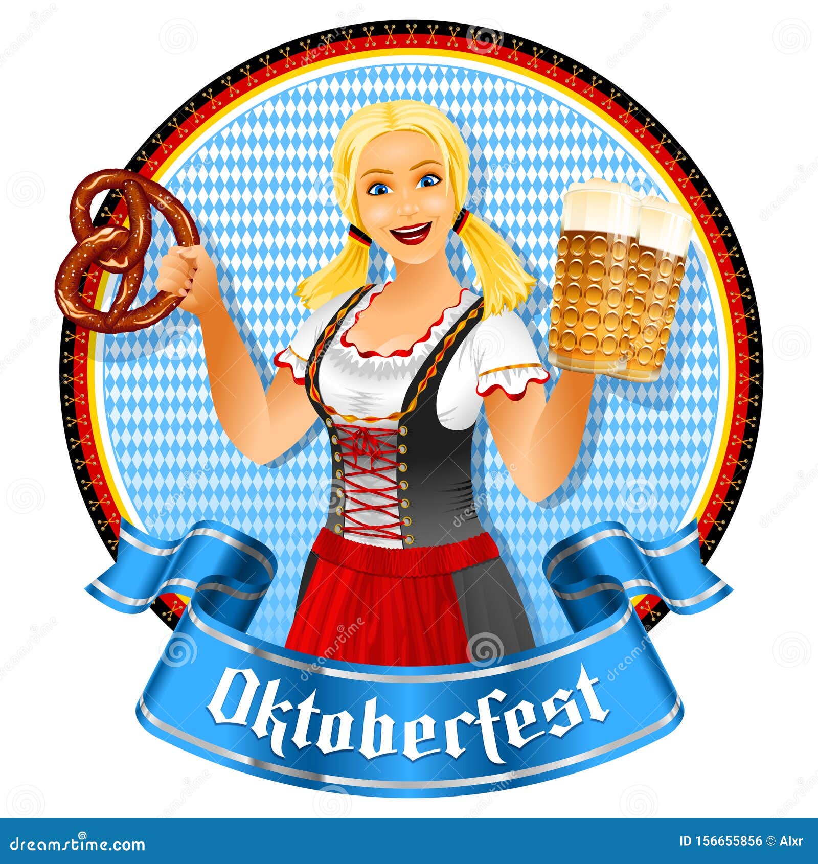 La Serveuse De L'Oktoberfest Brezel Bière Verre Dessin Bavarois Joyeux  Illustration de Vecteur - Illustration du emblème, bière: 156655856