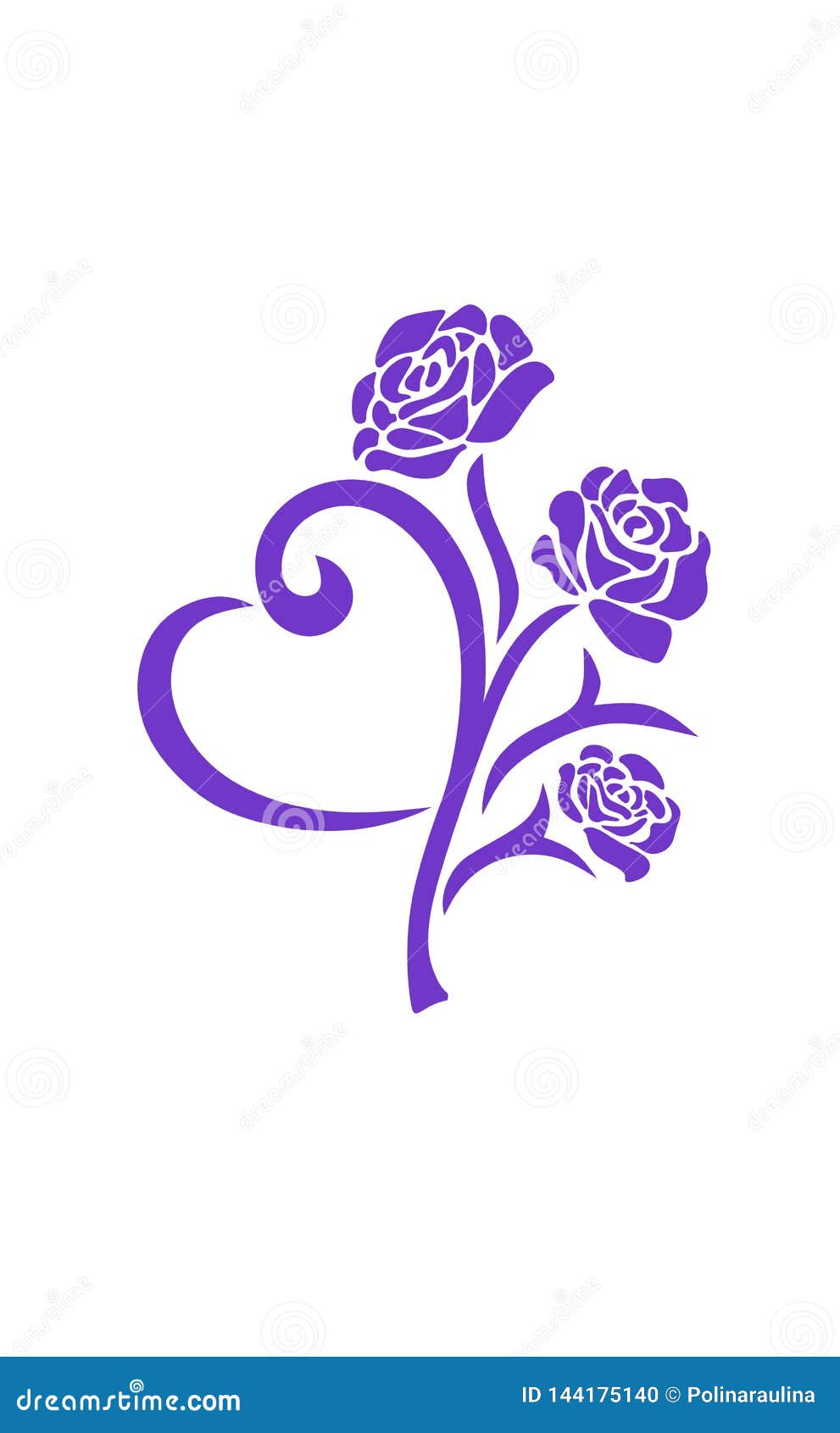 La Silhouette De Vecteur De L'les Roses Violettes Fleurissent Dans Le Style  De Tatouage Avec La Feuille En Forme De Coeur D'isole Photo stock -  Illustration du artistique, couples: 144175140