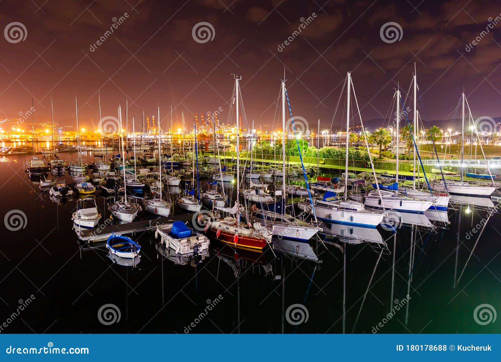 La Spezia, Italy - April, 28, 2020: Yachts in the Night City Port La ...