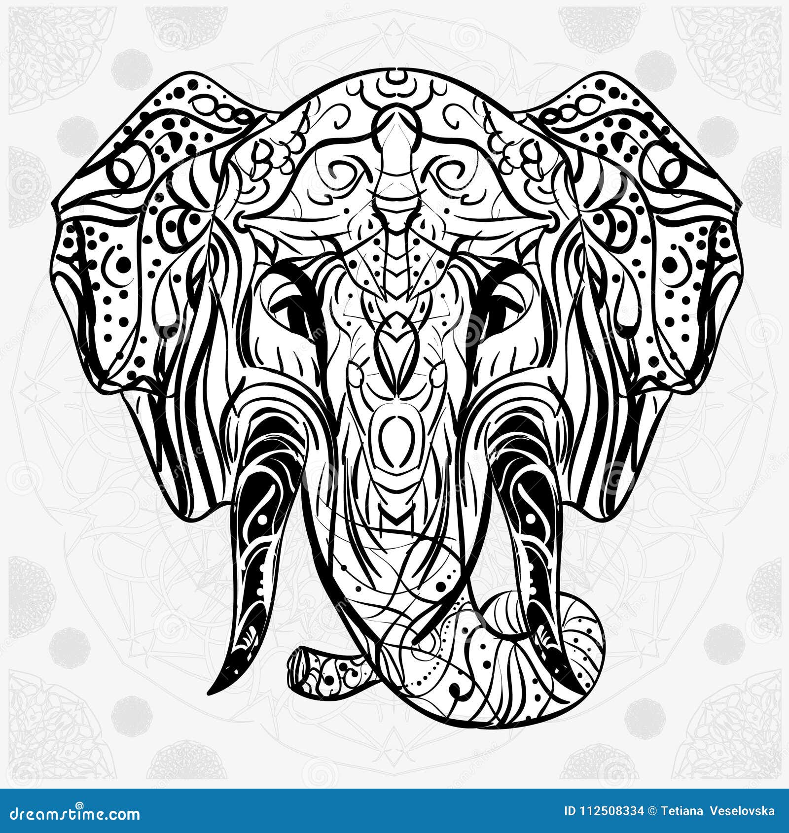 La Tarjeta Decorativa Blanco Y Negro Con El Elefante Va Al Fondo