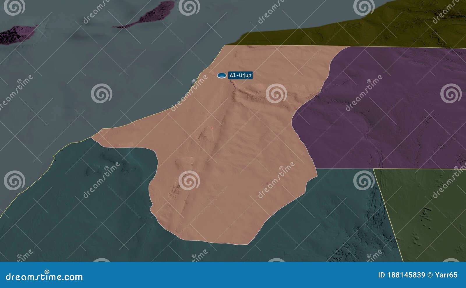 Laayoune Western Sahara Highlighted Capital Administrative Province Zoomed Colored Bumped Map Division D Rendering 188145839 