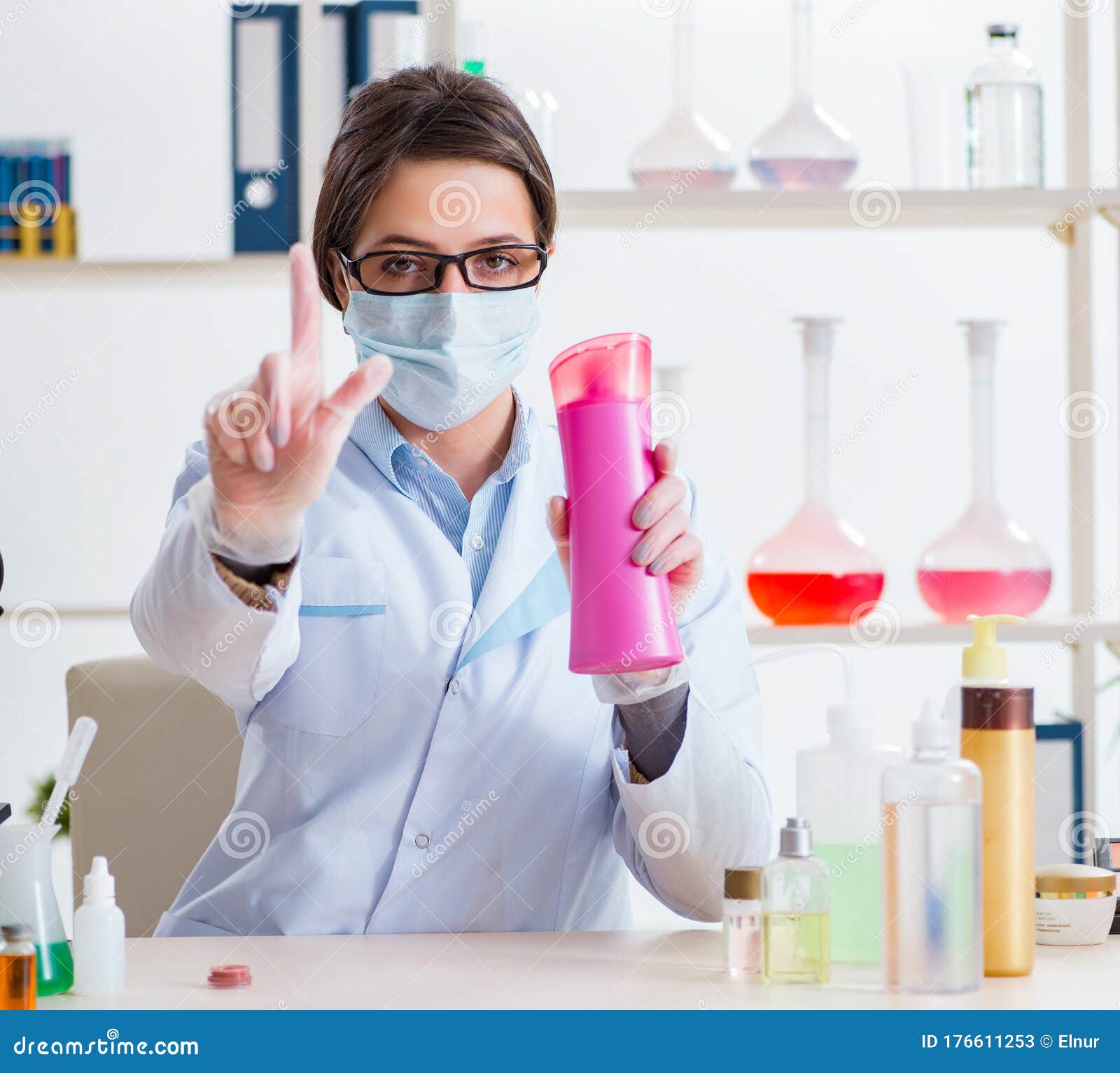 Lab Chemist Checking Beauty and Makeup Products Stock Image Image of