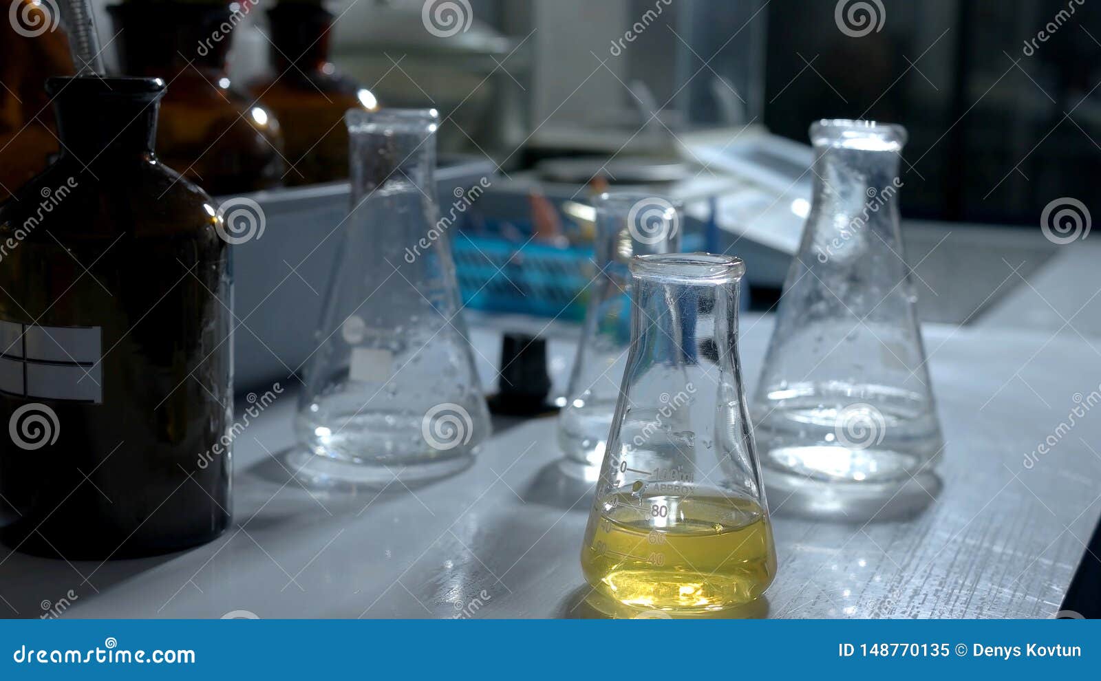 Lab Flasks With Chemical Liquid Stock Image Image Of Health