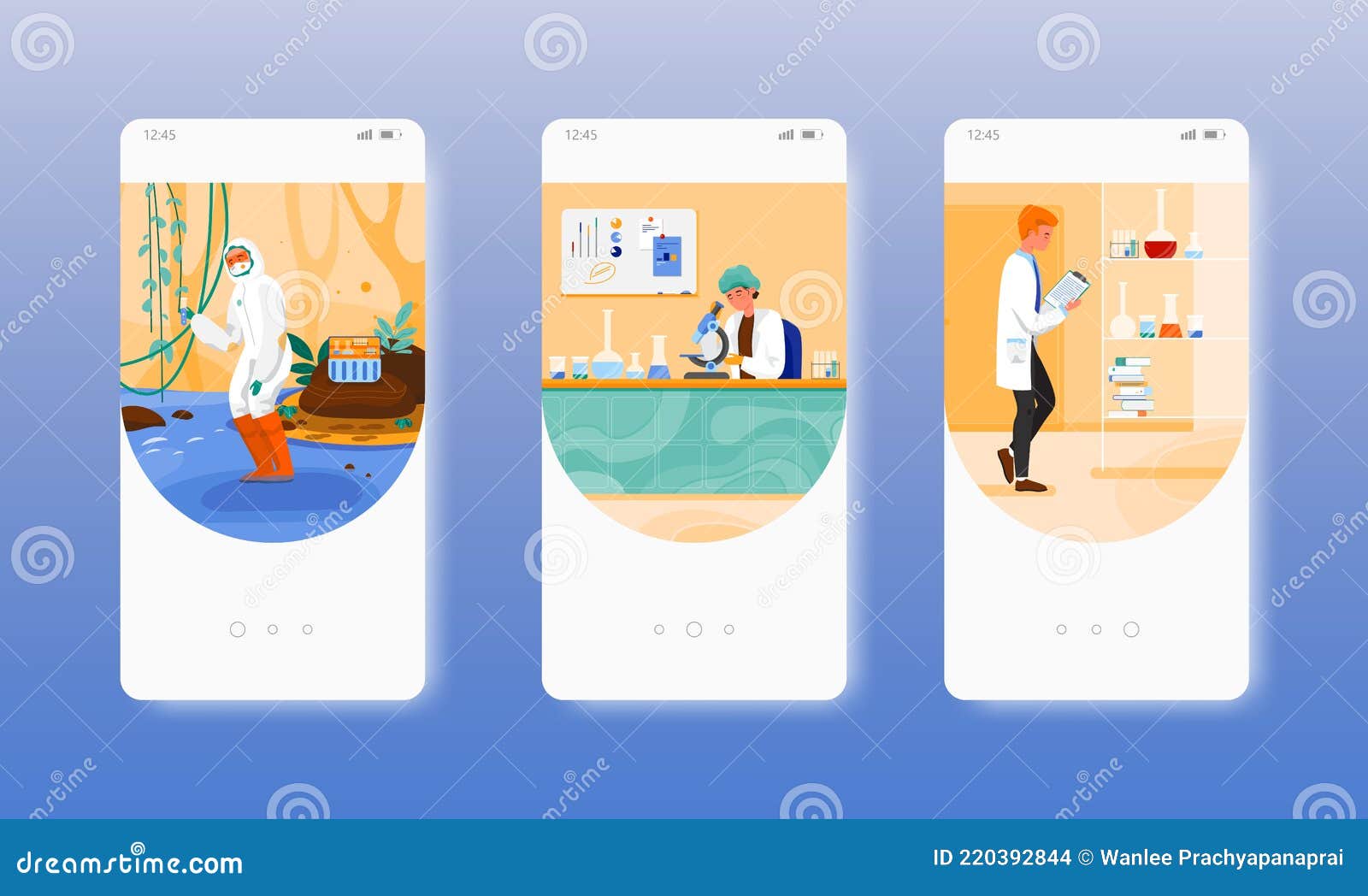 Lab Water Testing, Quality, Purity Analysis. Mobile App Screens, Vector