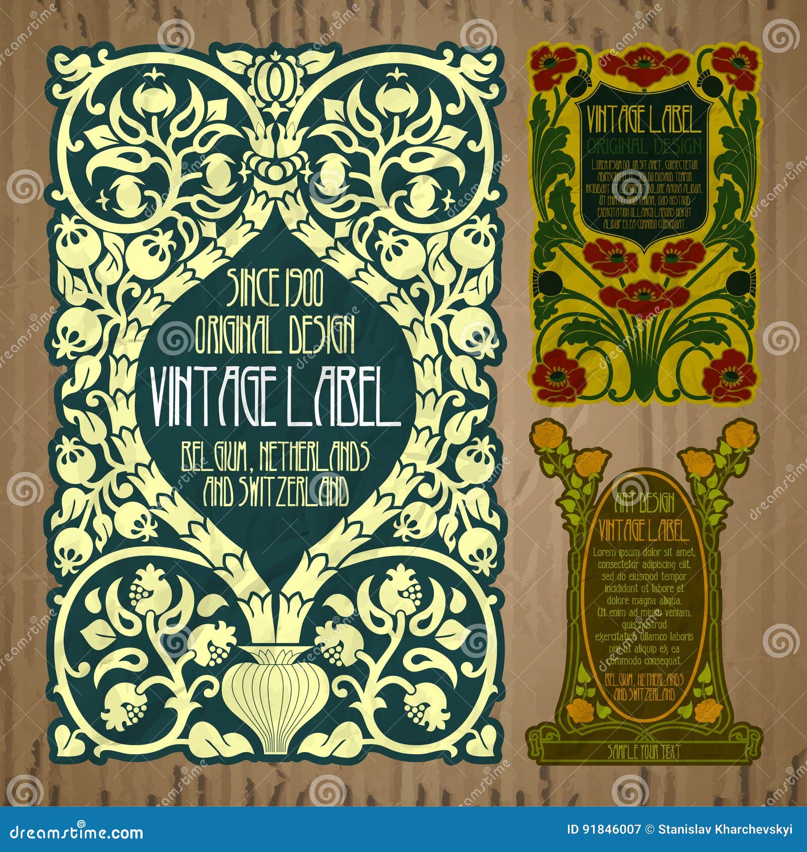 Label Art Nouveau stock vector. Illustration of design 91846007