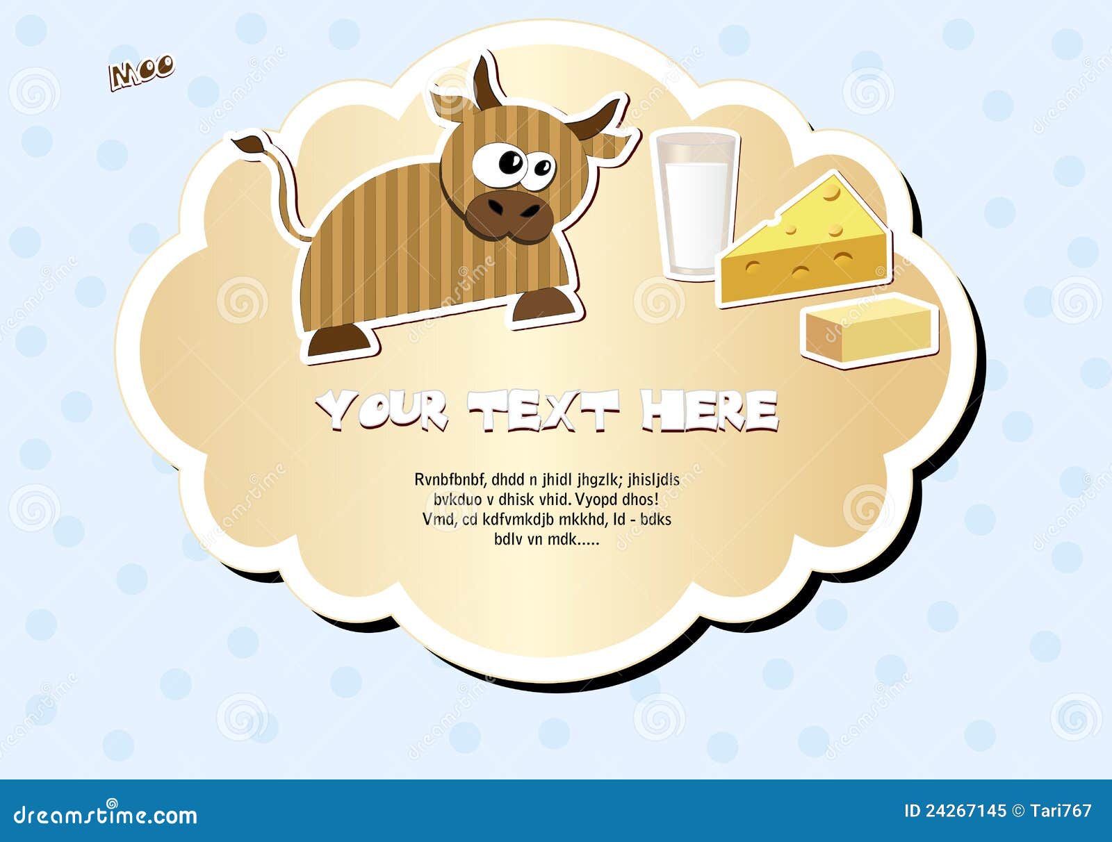 Label with cow, milk, cheese and butter. Vector illustration EPS8