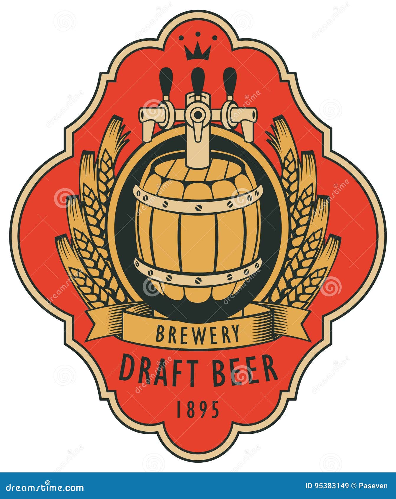Label for Draft Beer with Barrel and Coat of Arms Stock Vector