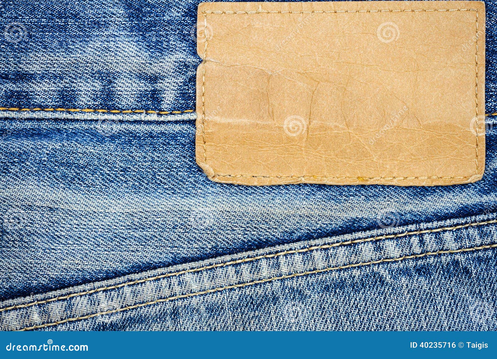 Label Sewed on a Blue Jeans Stock Photo Image of background, empty