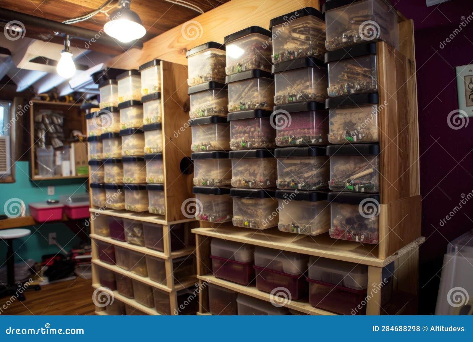Labeled Storage Bins for Screws and Nails Stock Illustration