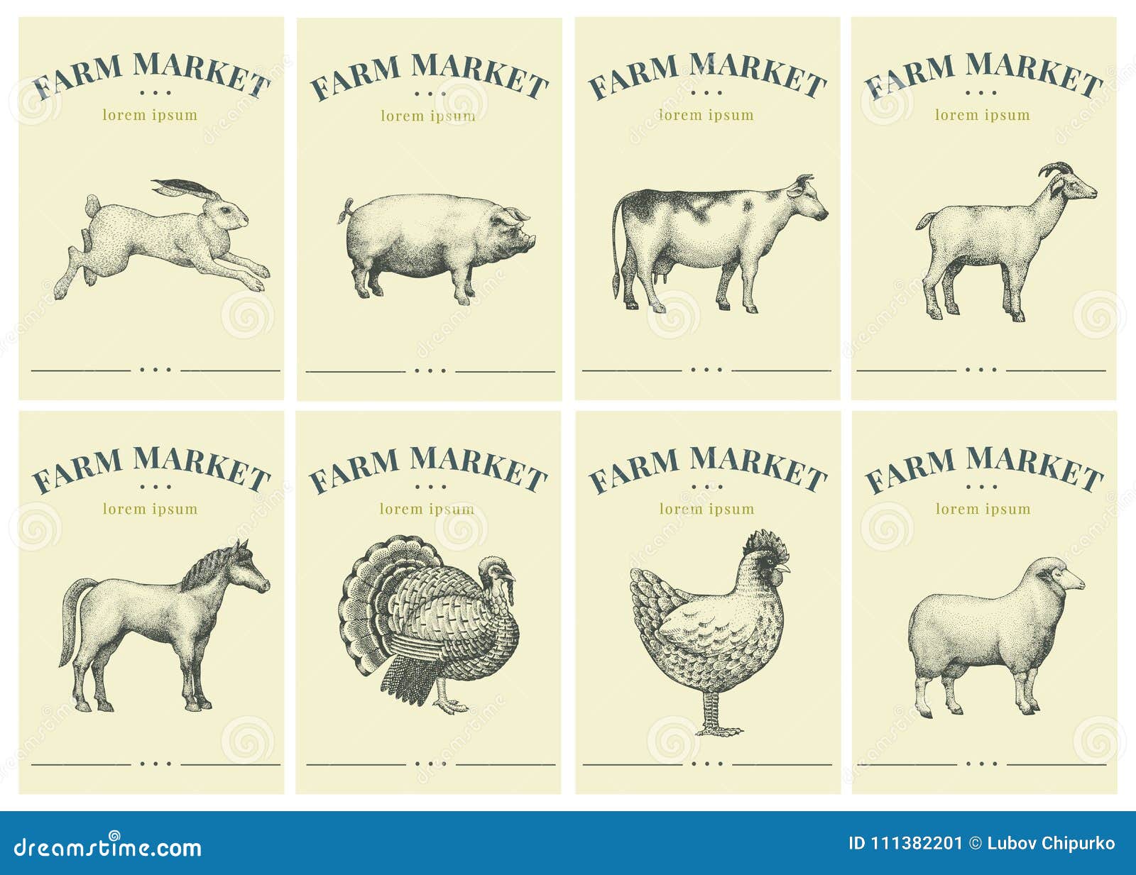 Labels with Farm Animals. Set Templates Price Tags for Shops and Markets of  Organic Food. Vector Retro Illustration Art Stock Vector - Illustration of  milk, label: 111382201