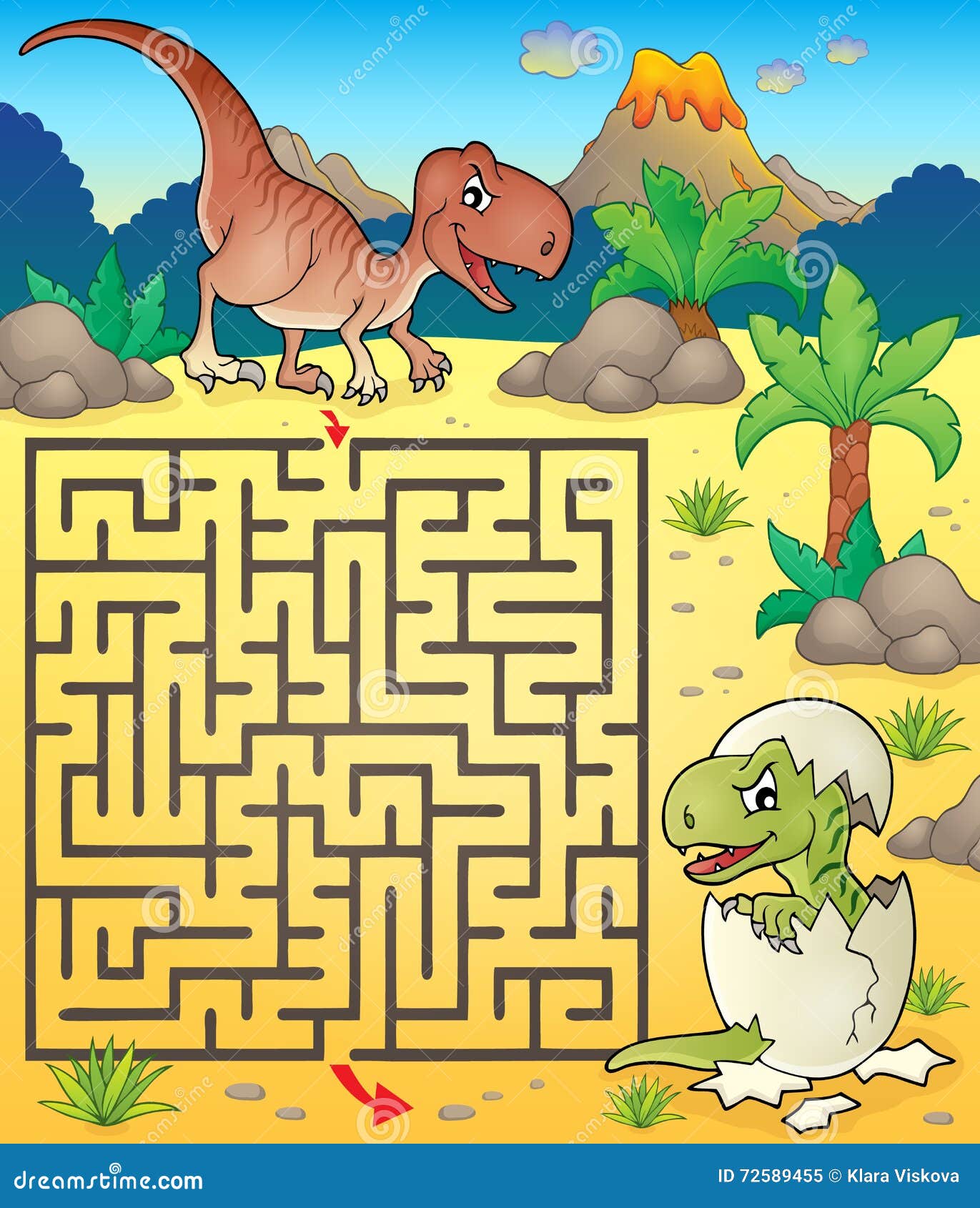 Dinossauros dos desenhos animados vector labirinto jogo de