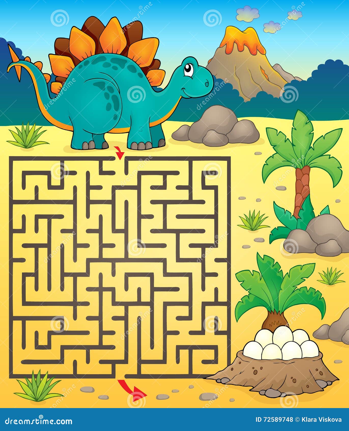 Dinossauros dos desenhos animados vector labirinto jogo de