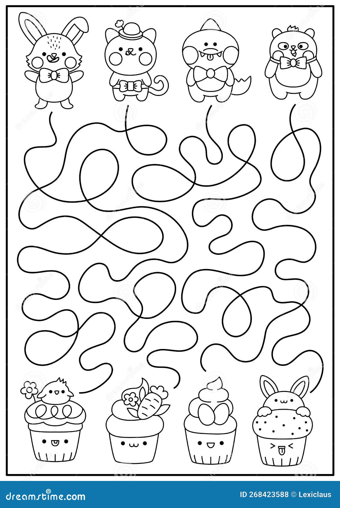 Labirinto Preto E Branco De Páscoa Para Crianças. Atividade De Impressão  Pré-escolar De Férias De Primavera Com Animais Kawaii E C Ilustração do  Vetor - Ilustração de feriado, bolo: 268423588