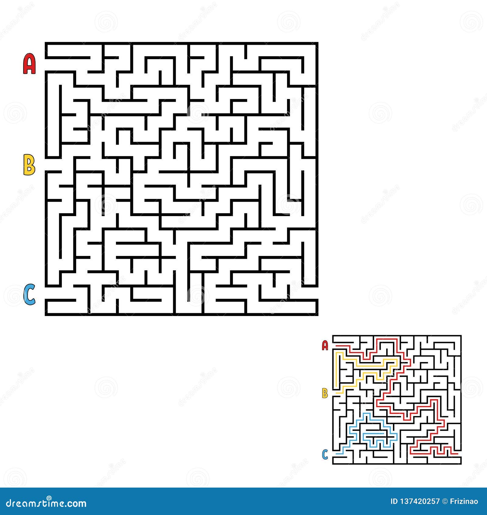 Jogo abstrato de labirinto simples com resposta labirinto fácil para  crianças