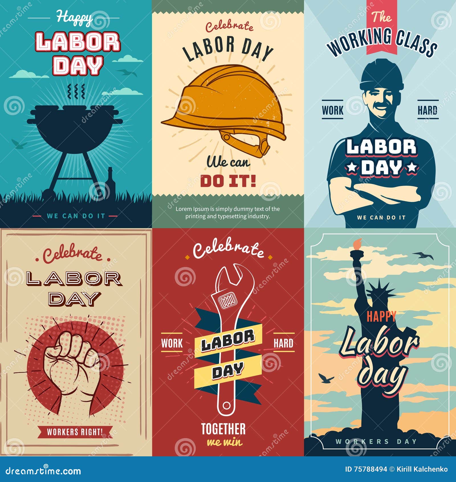 labor day. set of vintage poster for celebration,  .