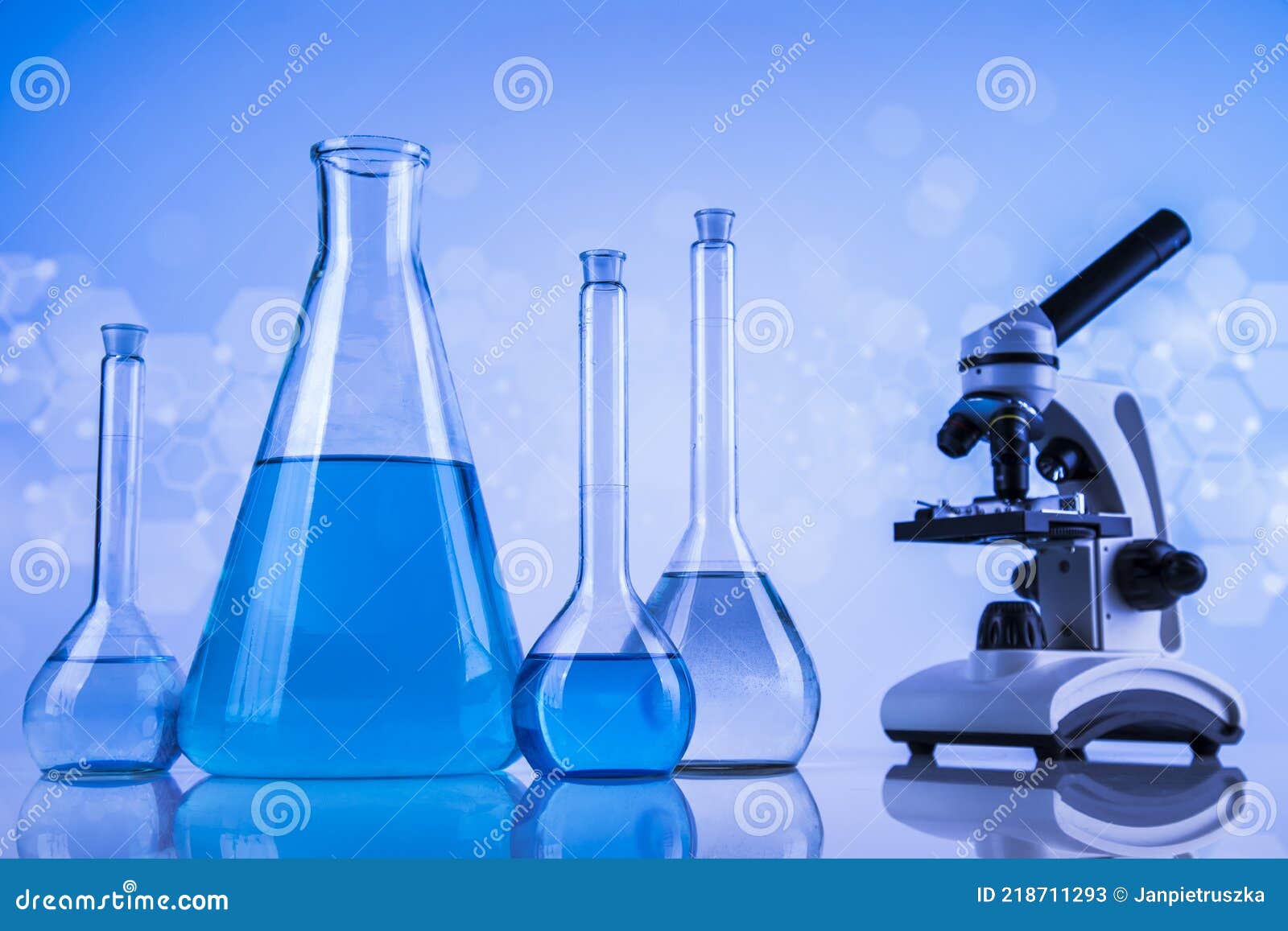 Laboratory Beakers,Science Experiment, Blue Background Stock Image ...