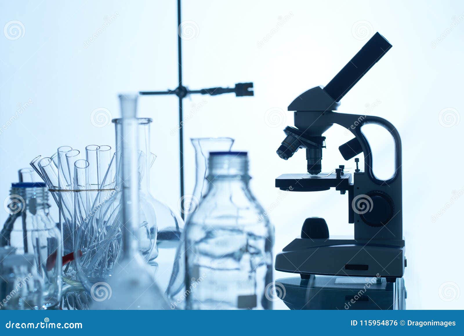 Laboratory Bench with Glassware and Equipment Stock Photo - Image of ...