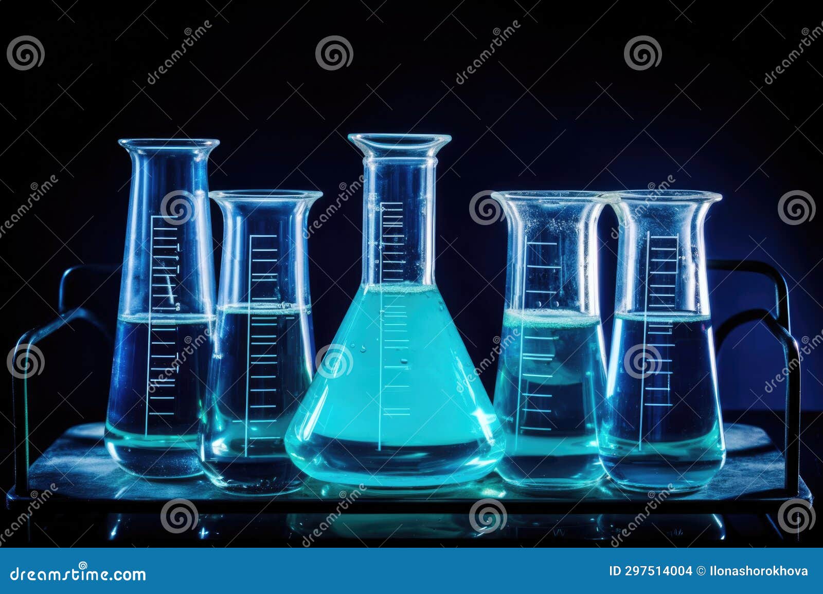 Laboratory Equipment Beakers and Flask with Backlight in Different