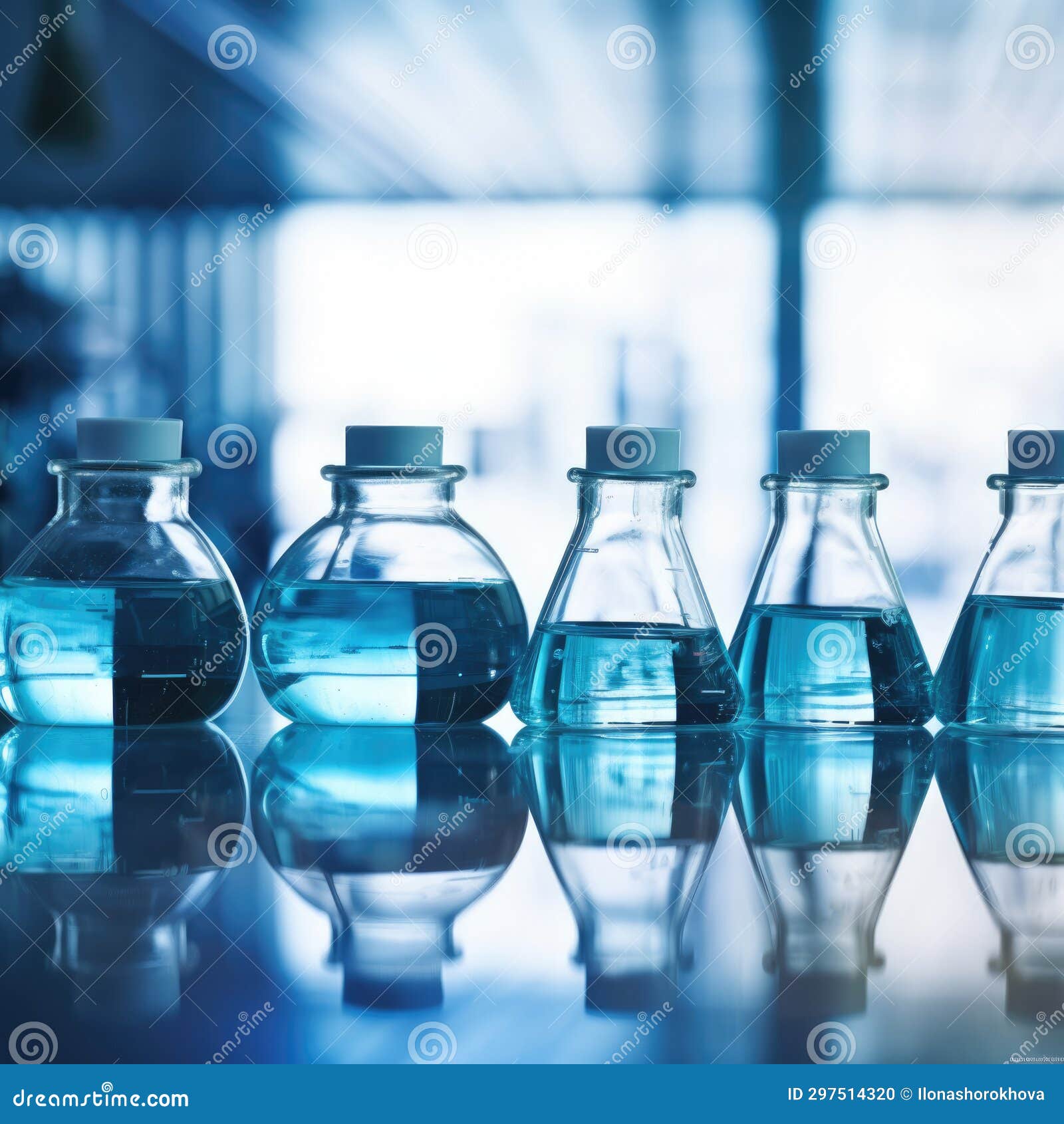 Laboratory Equipment Beakers and Flask with Backlight in Different