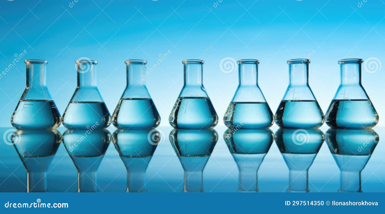 Laboratory Equipment Beakers and Flask with Backlight in Different