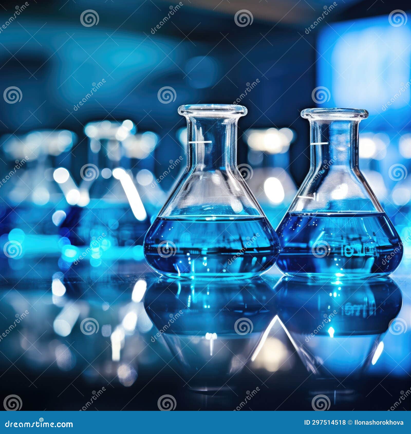 Laboratory Equipment Beakers and Flask with Backlight in Different