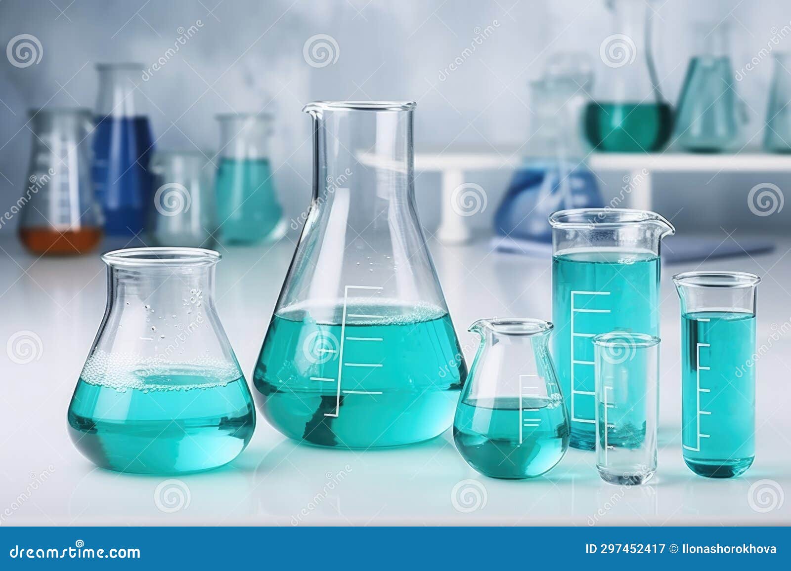 Laboratory Equipment Beakers and Flask with Backlight in Different