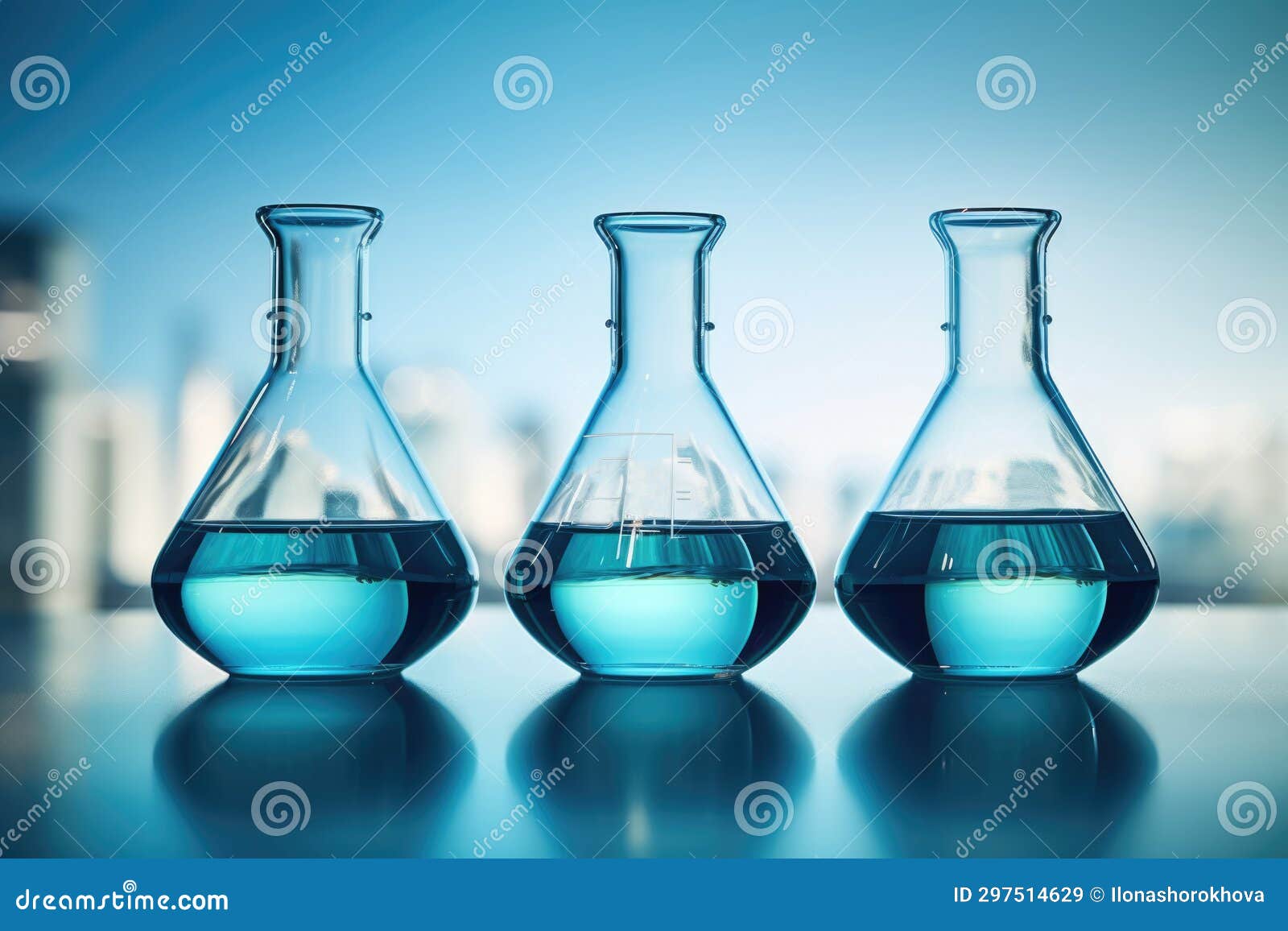 Laboratory Equipment Beakers and Flask with Backlight in Different