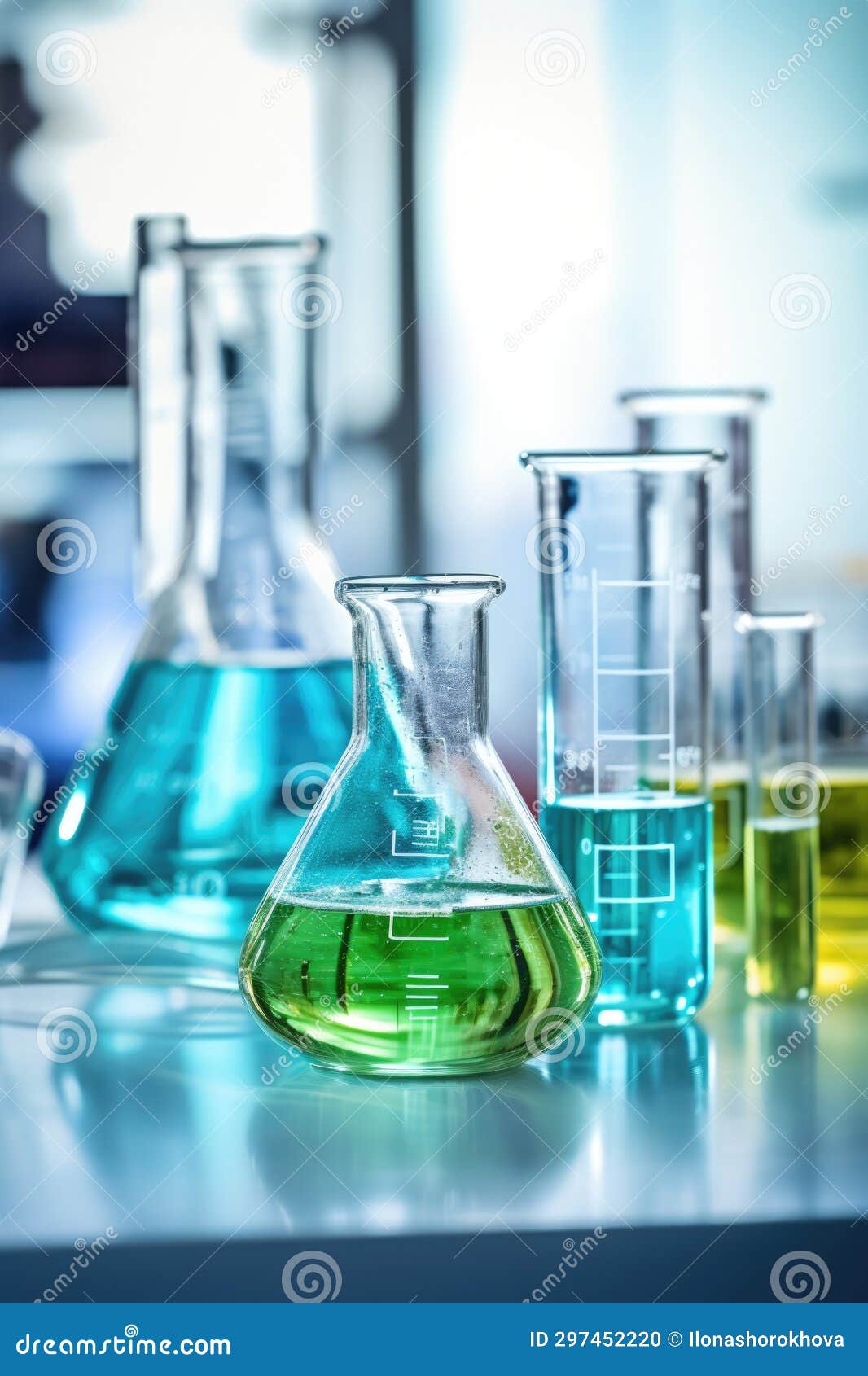 Laboratory Equipment Beakers and Flask with Backlight in Different