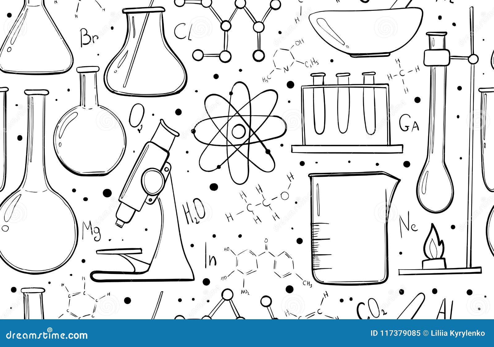 Laboratory Equipment Sketch Seamless Pattern. Science Chemistry ...