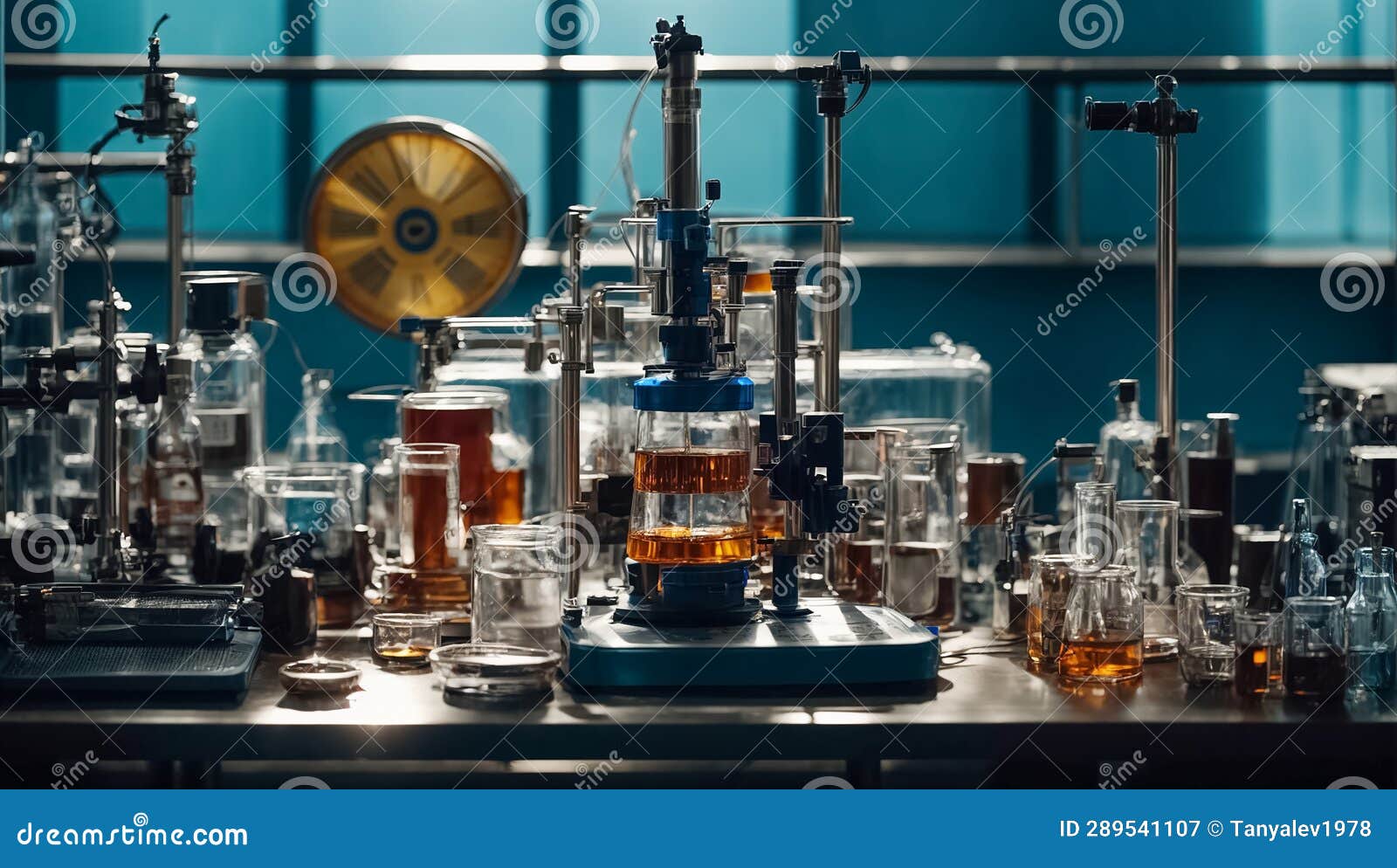 Laboratory with Flasks and Equipment Pharmacology Stock Illustration