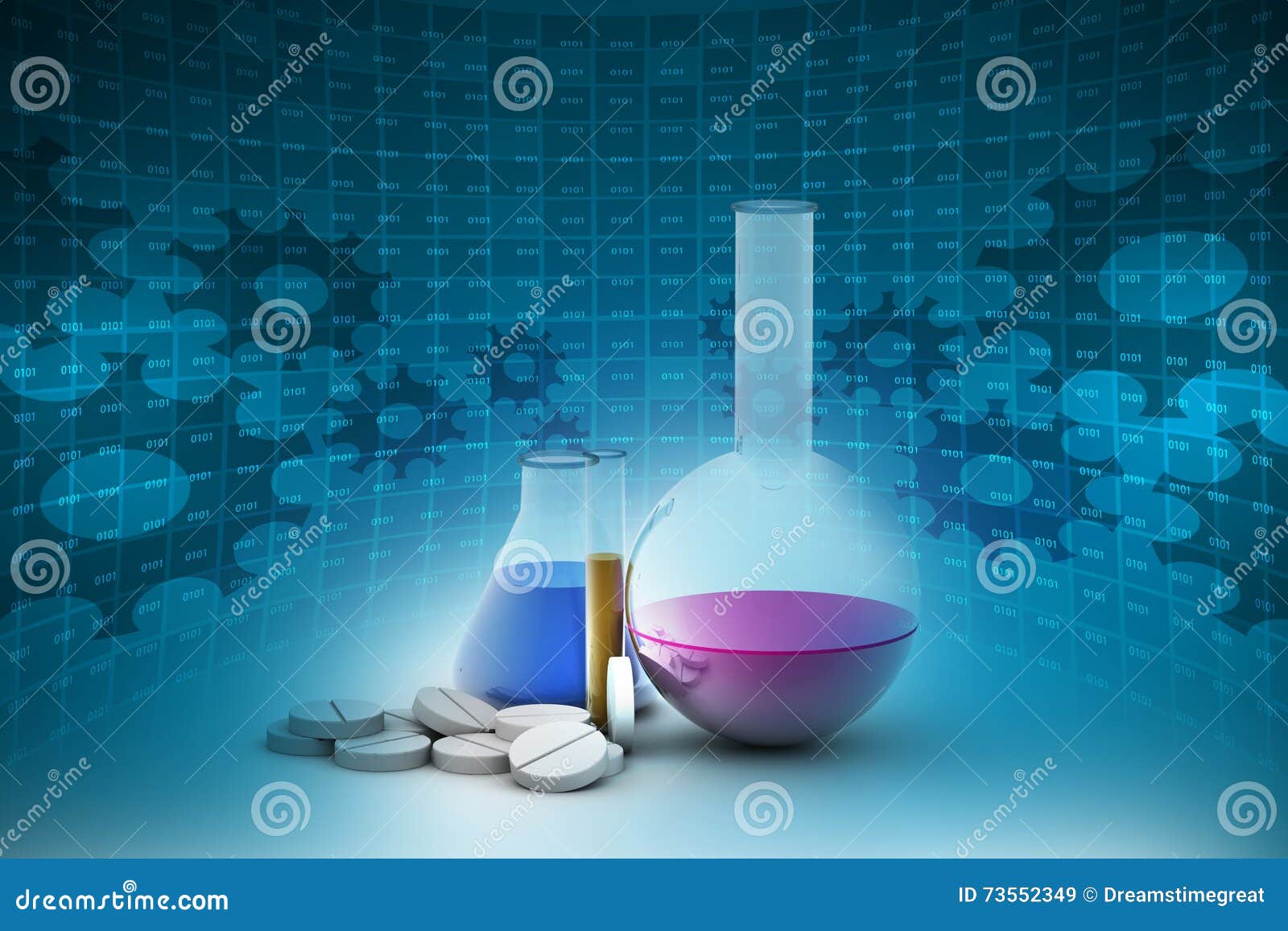 Laboratory Flasks and Test Tube with Medicines Stock Illustration