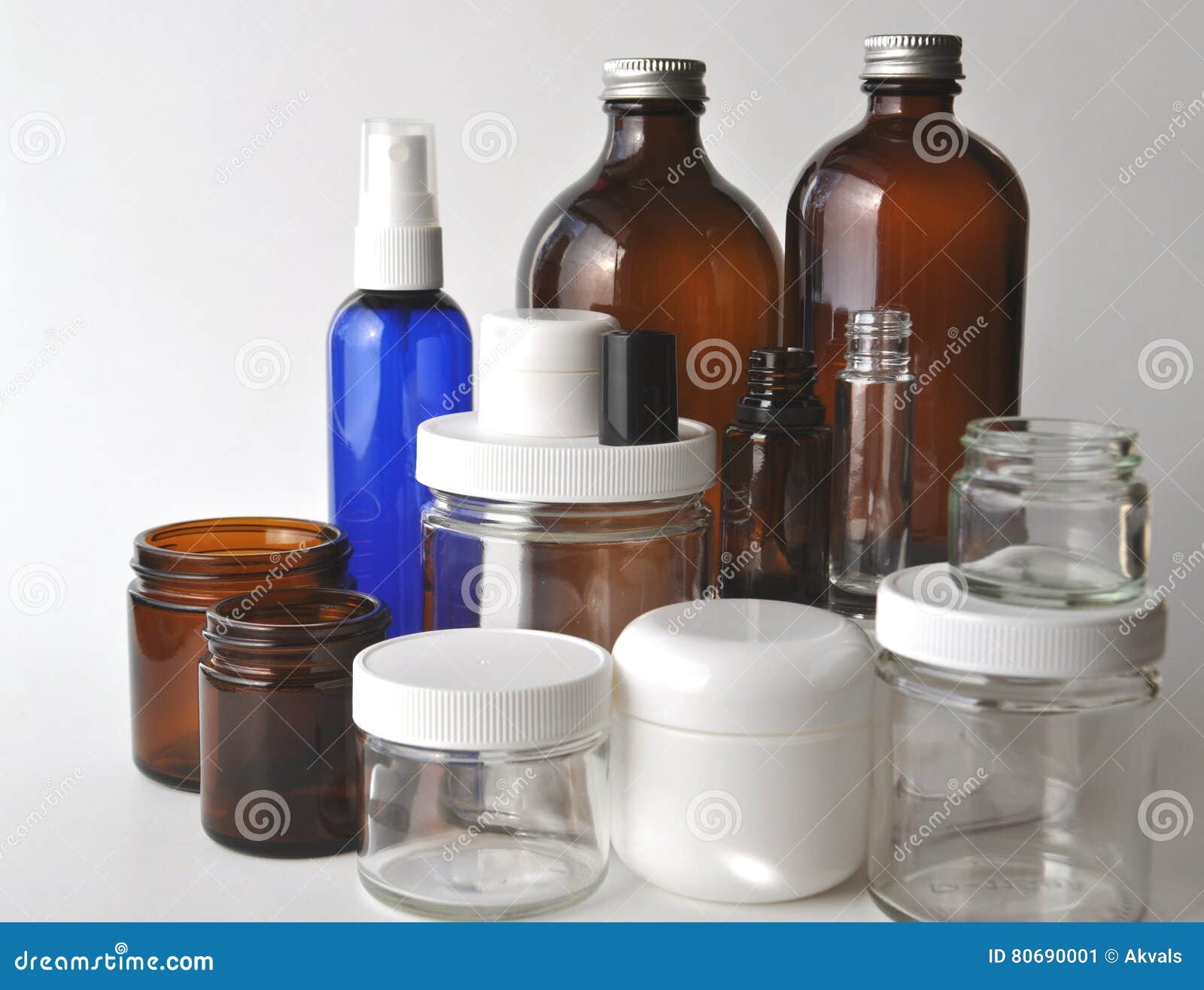 Laboratory Glassware, Medical and Cosmetic Jars and Bottles Stock Image
