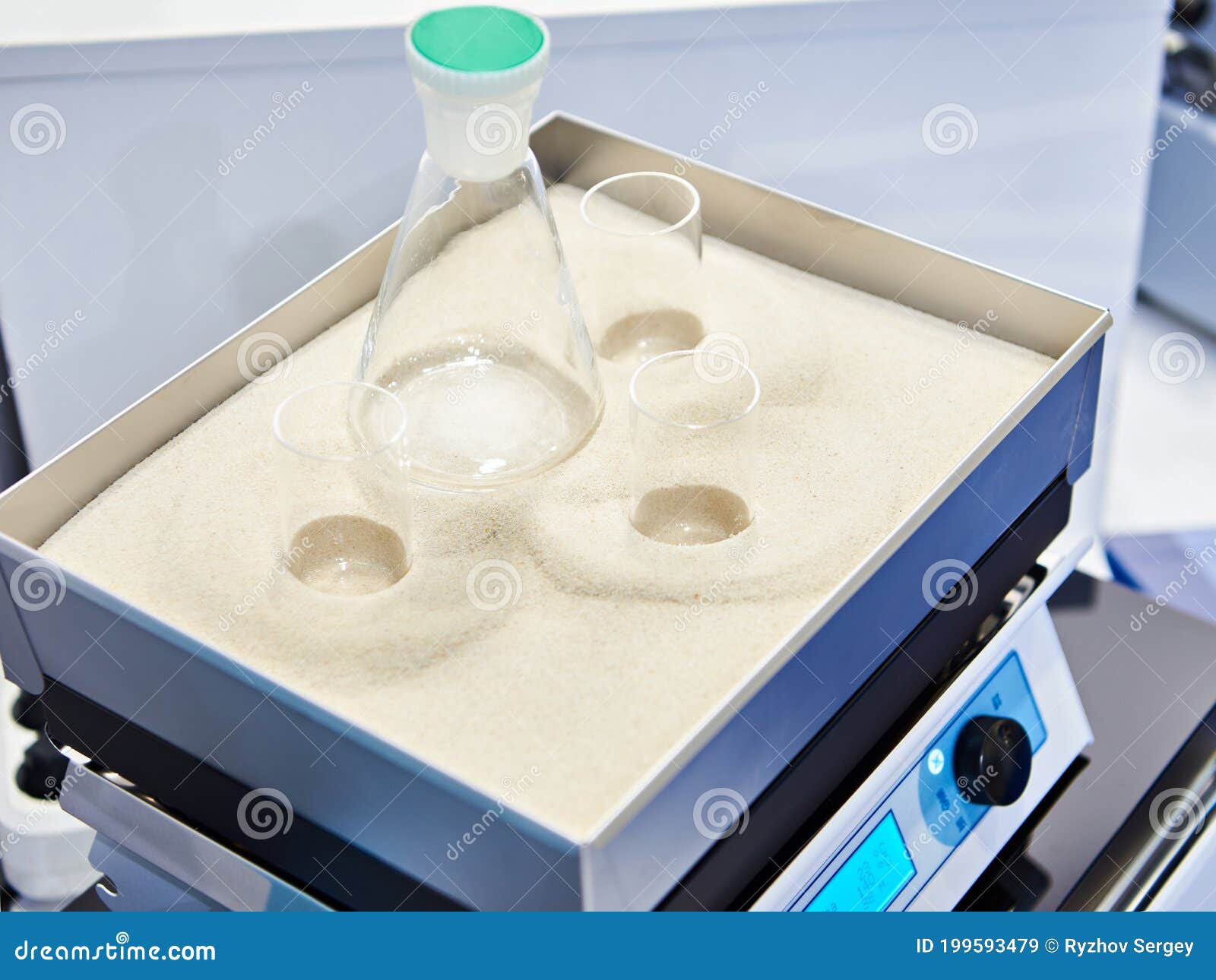 Laboratory Heating Stove Plate with Flasks in Sand Stock Image Image
