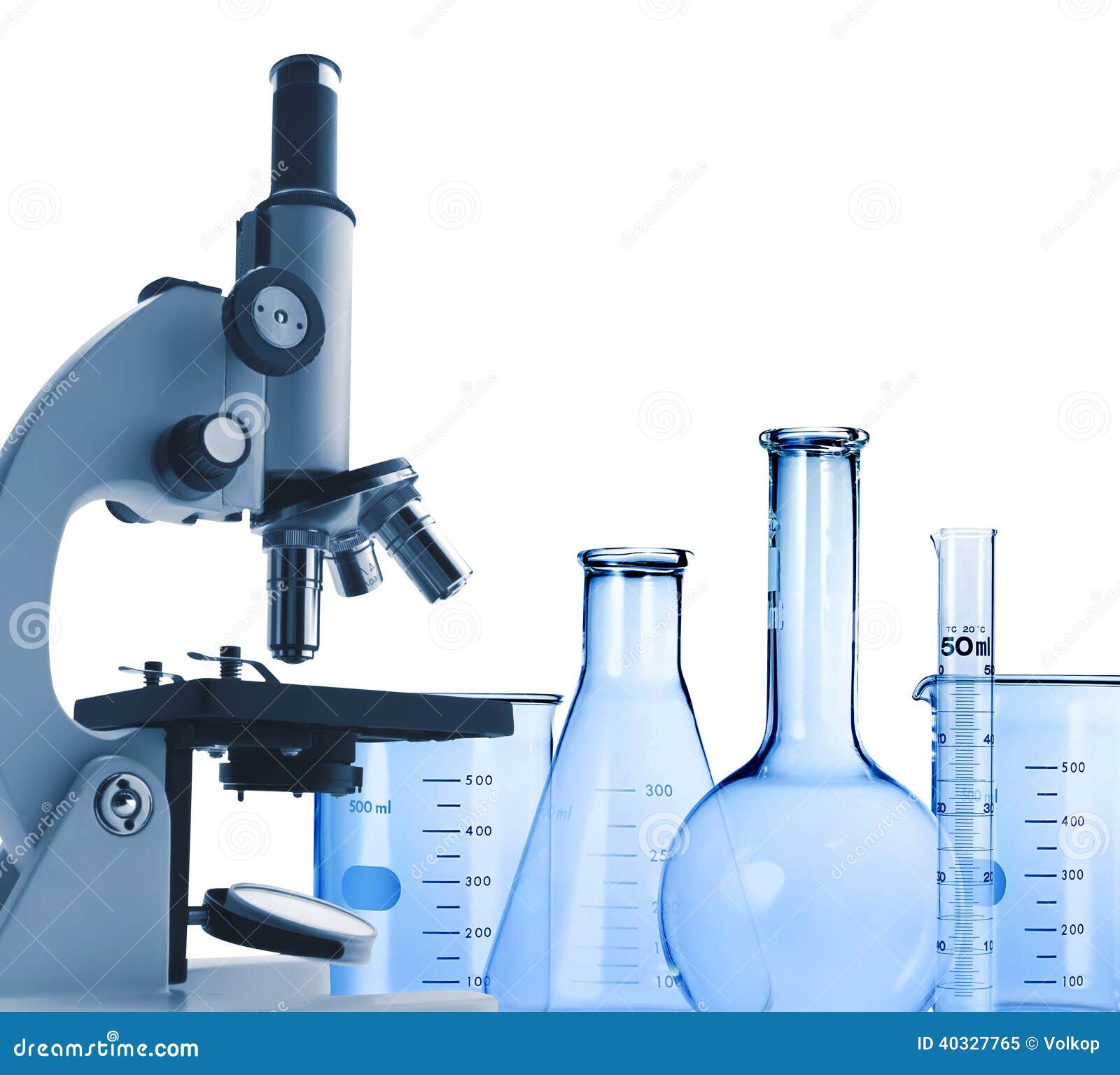 Laboratory Metal Microscope And Testtubes Isolated On White Stock