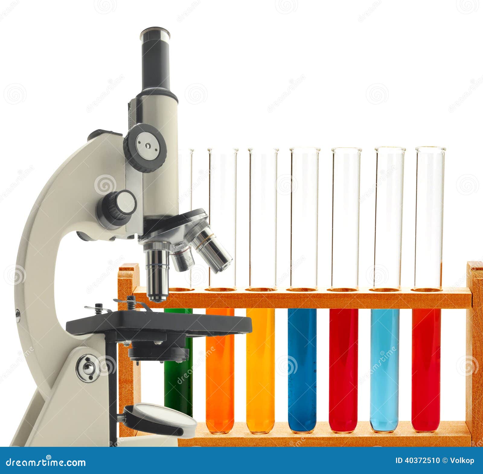 Laboratory Metal Microscope and Test Tubes with Liquid Isolated Stock