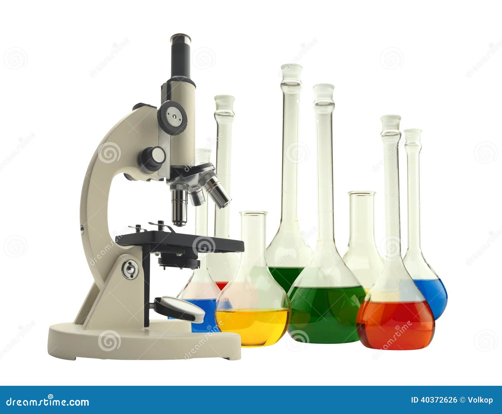 Laboratory Metal Microscope and Test Tubes with Liquid Isolated Stock