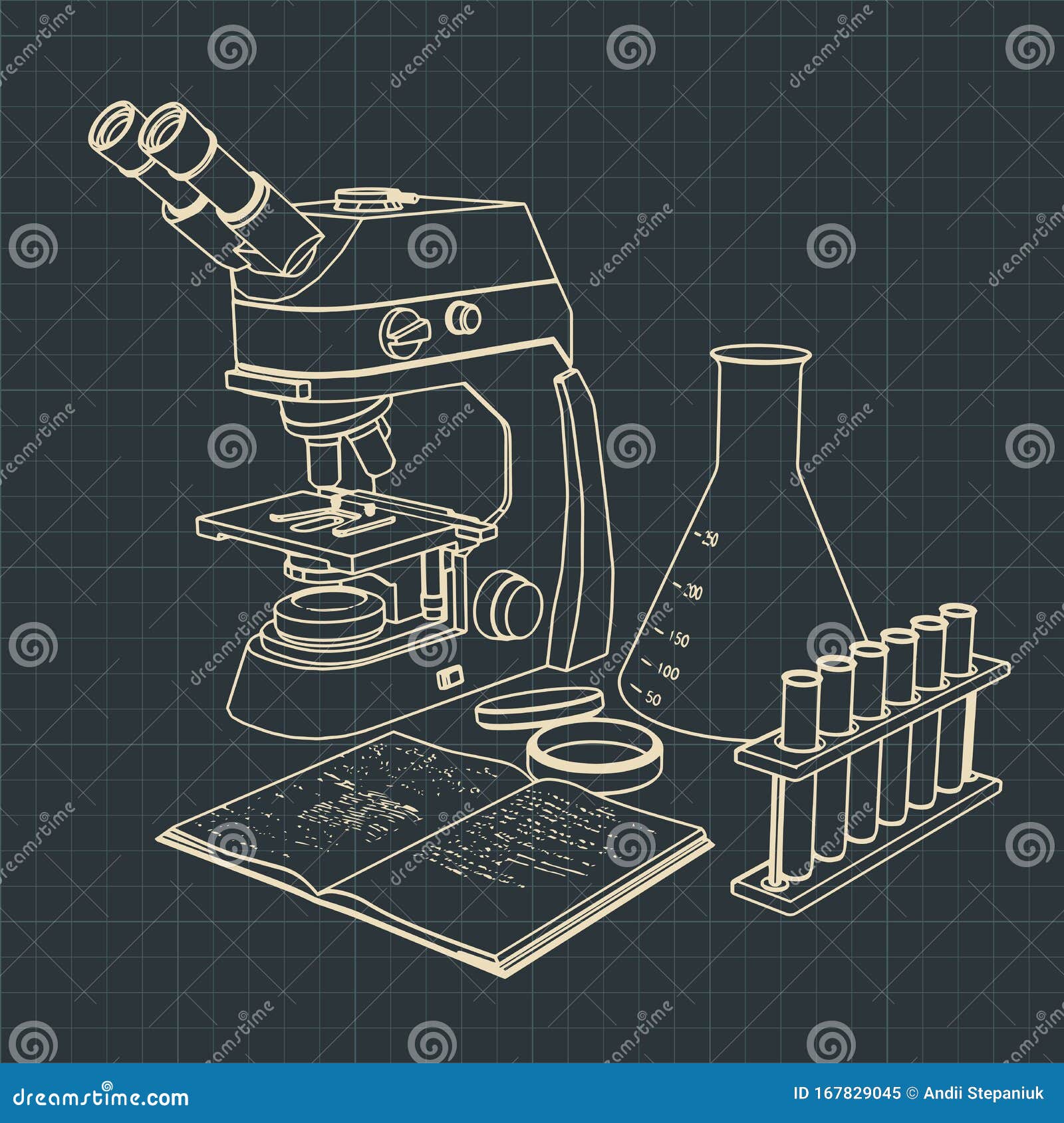 Laboratory Microscope and Test Tubes Stock Vector - Illustration of