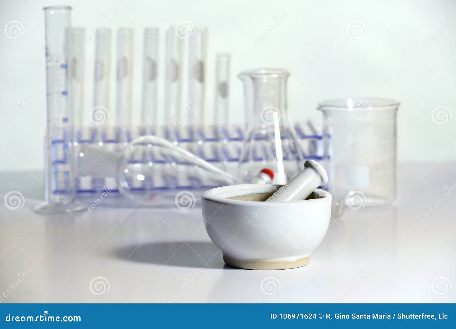 Laboratory Mortar and Glassware Stock Photo Image of background