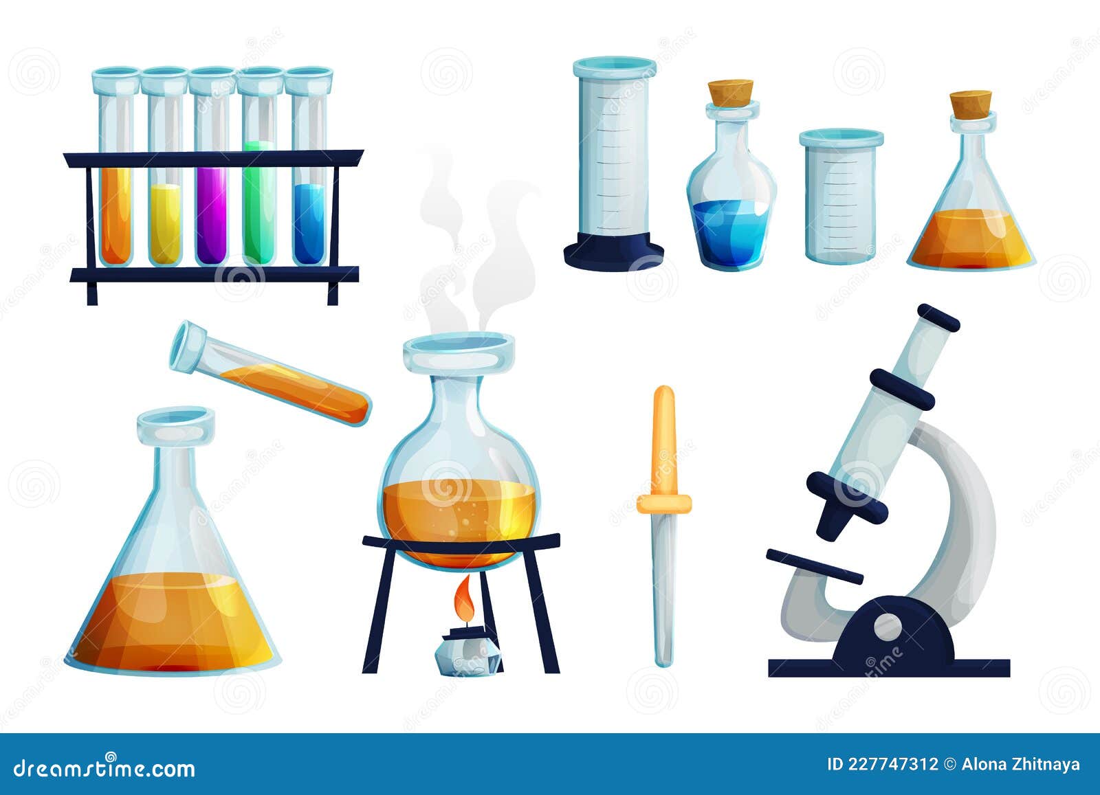 Laboratory Set with Glass Flask with Burner, Test Tubes with Liquid ...